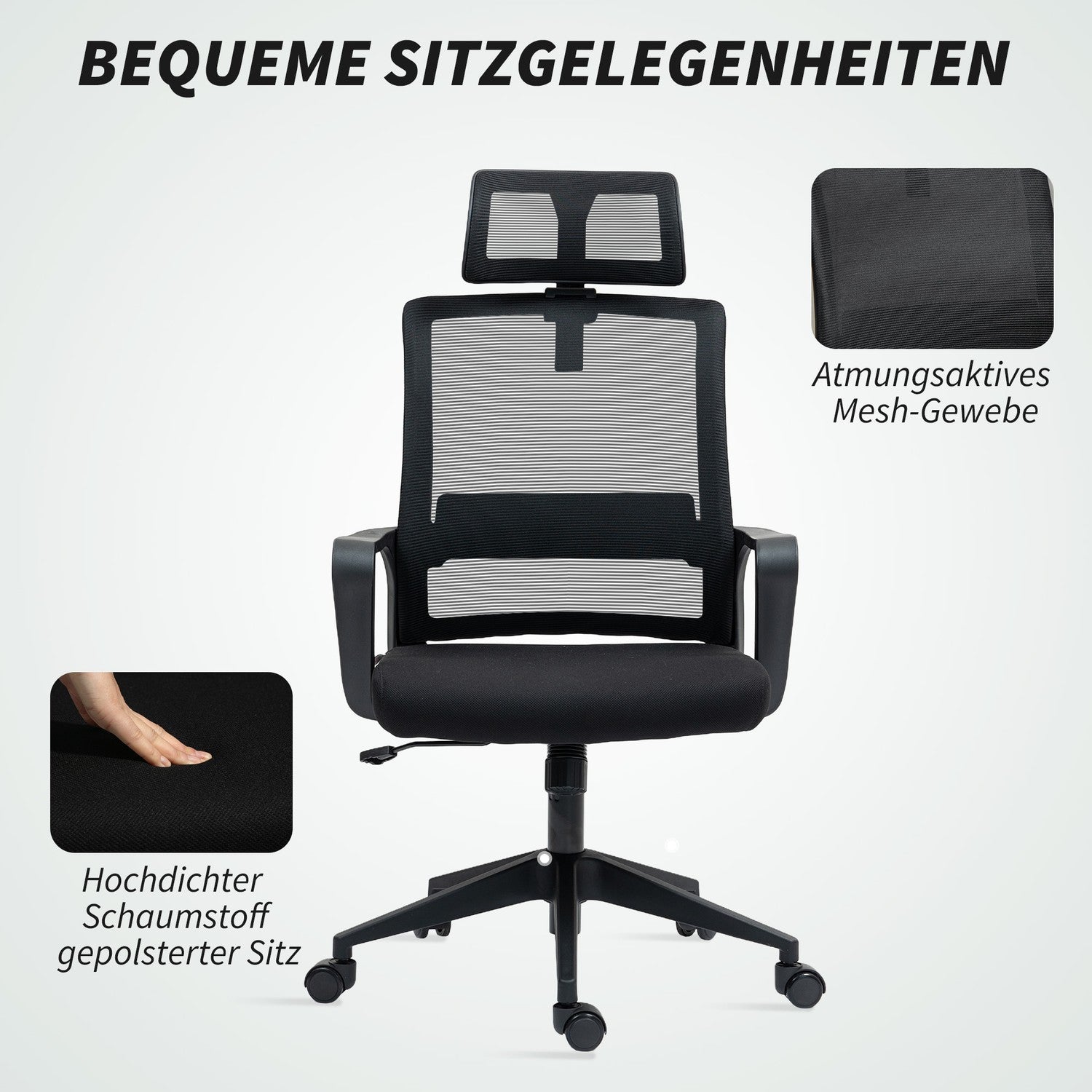 Ergonomisk kontorsstol med armstöd och justerbart nackstöd