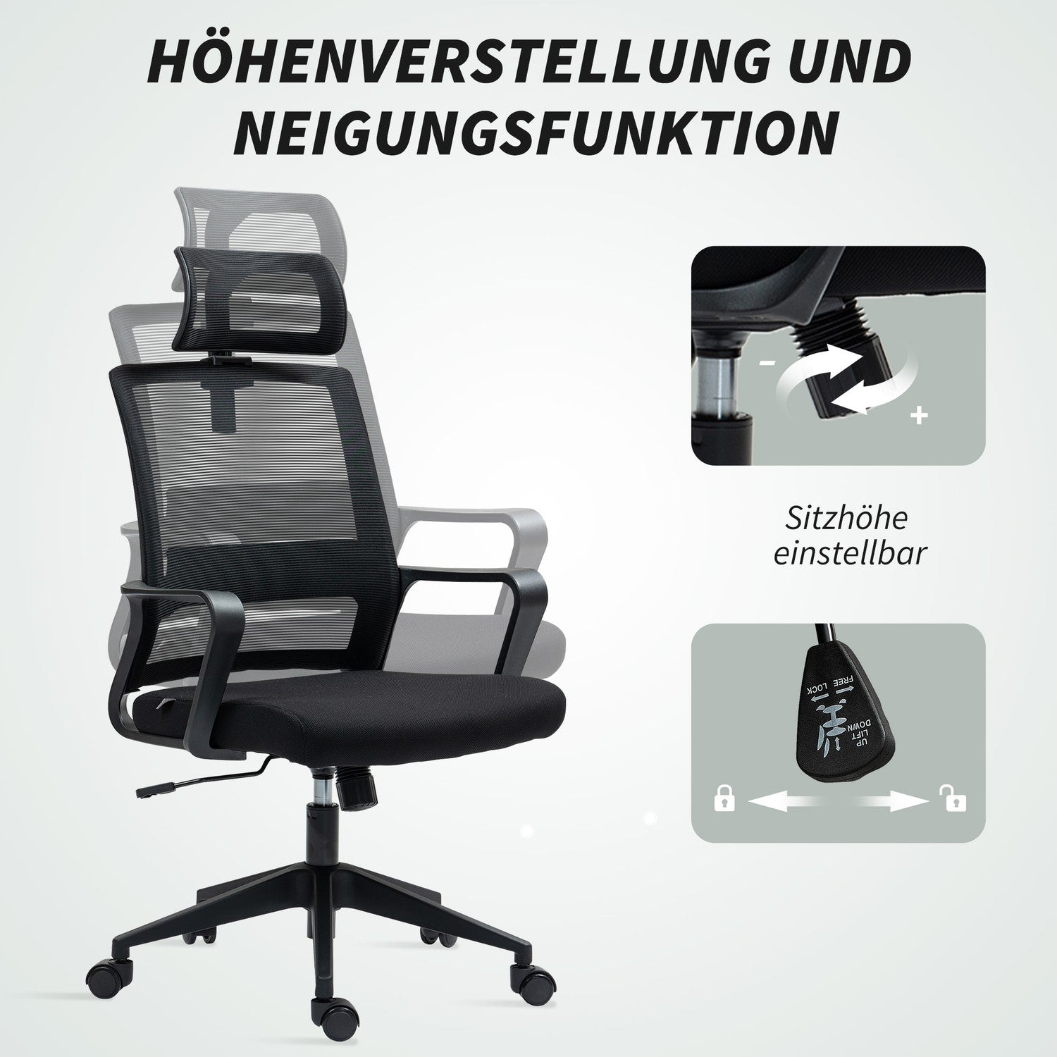 Ergonomisk kontorsstol med armstöd och justerbart nackstöd