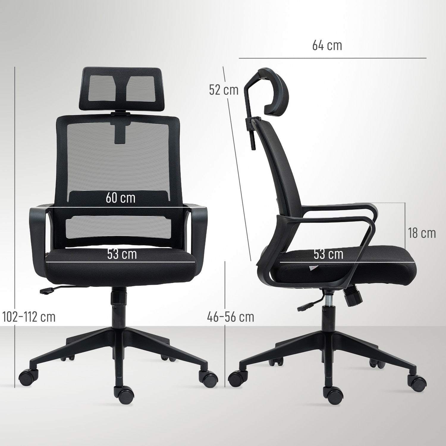 Ergonomisk kontorsstol med armstöd och justerbart nackstöd