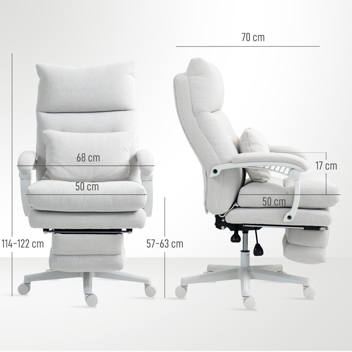 Ergonomisk kontorsstol med svankstöd, linne, kräm