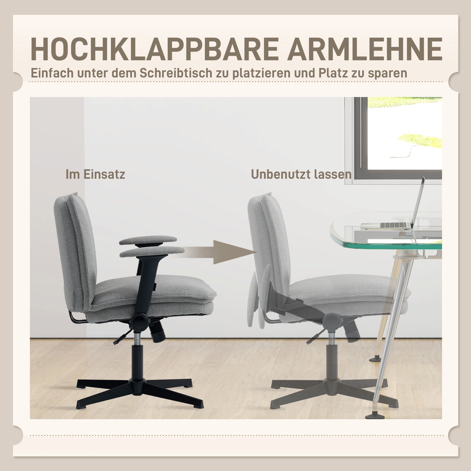 Kontorsstol, Hopfällbara armstöd, Bred linne-look, Justerbar höjd