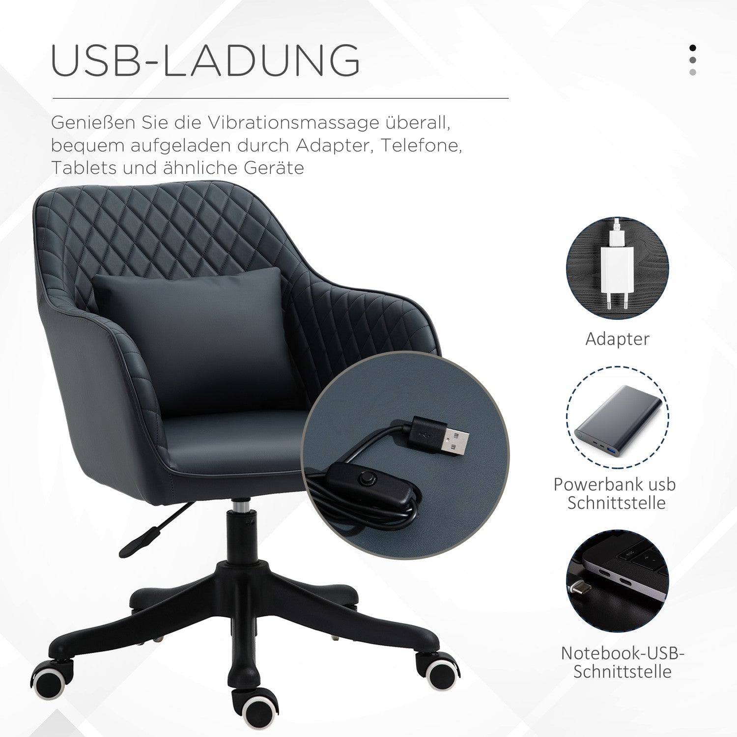 Kontorsstol med massage, vibration, svankstöd, antracit