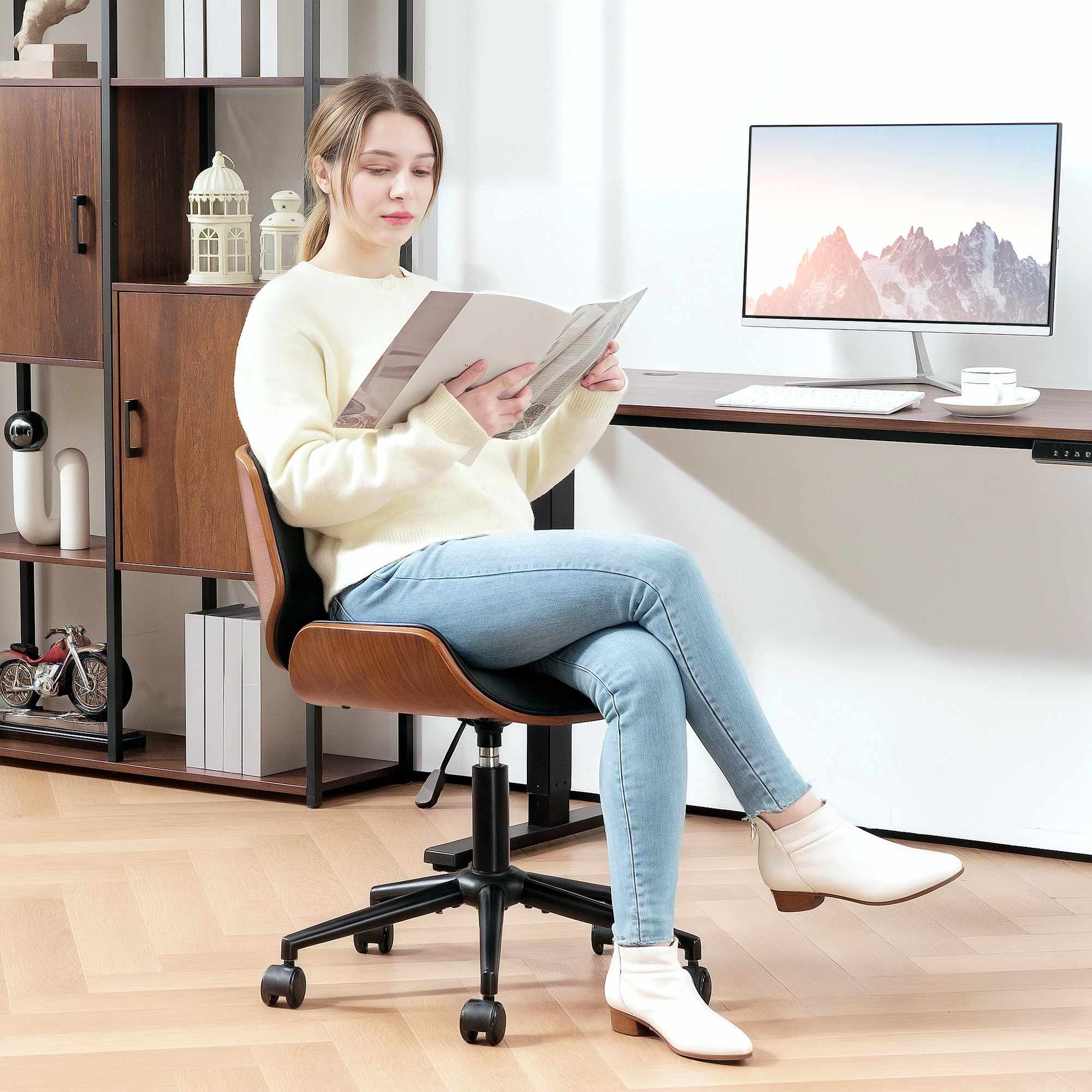 Kontorsstol i konstläder, modern design, ergonomisk, svart