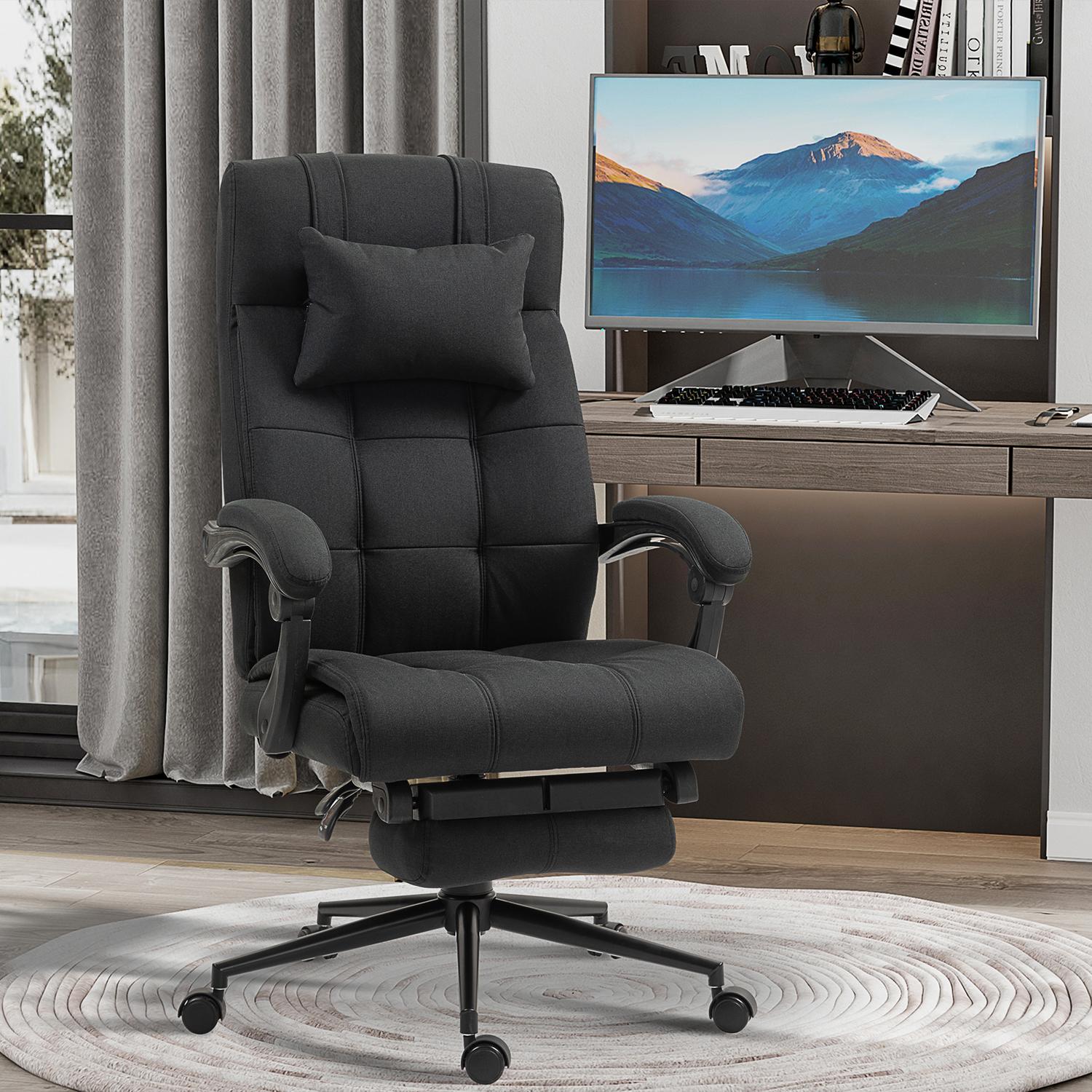 Kontorsstol med fotstöd, ergonomisk snurrstol, svart