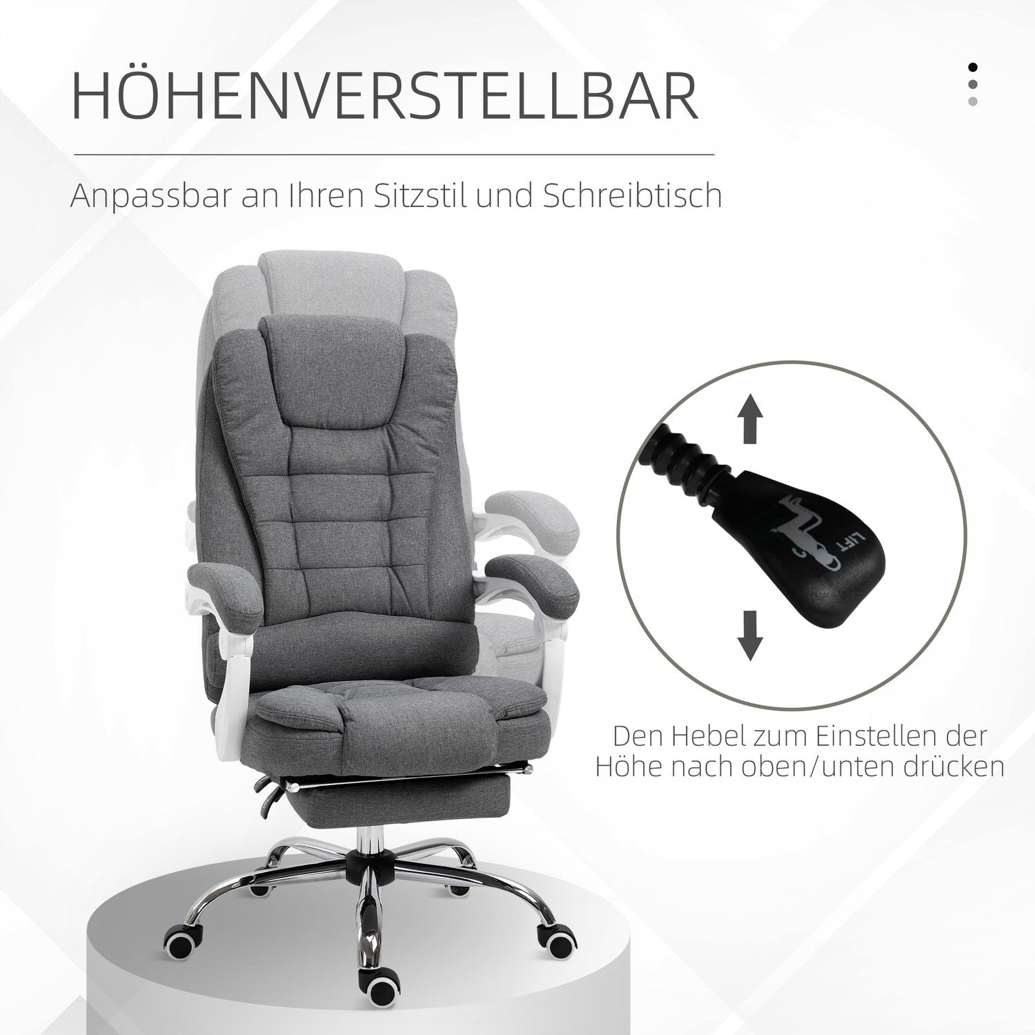 Kontorsstol med fotstöd, höjdjusterbar, linne-look