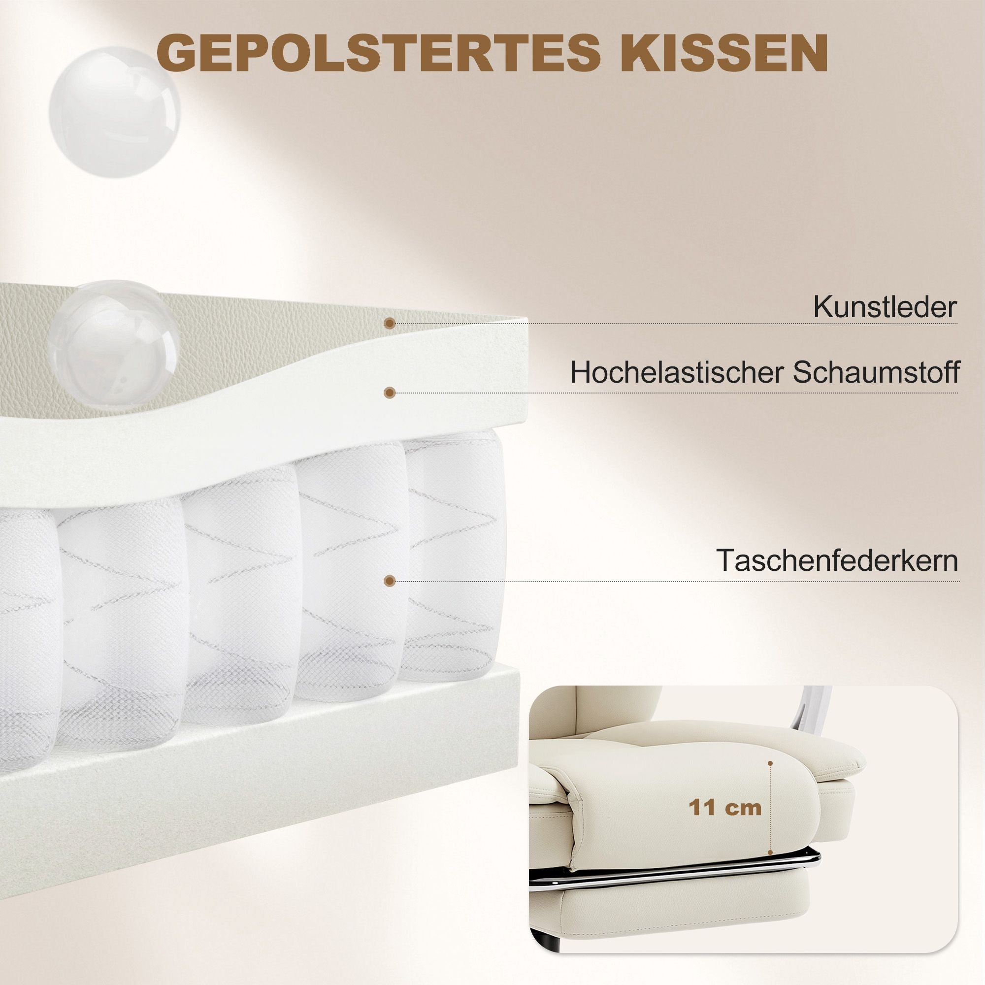 Kontorsstol med fotstöd, justerbar höjd, beige