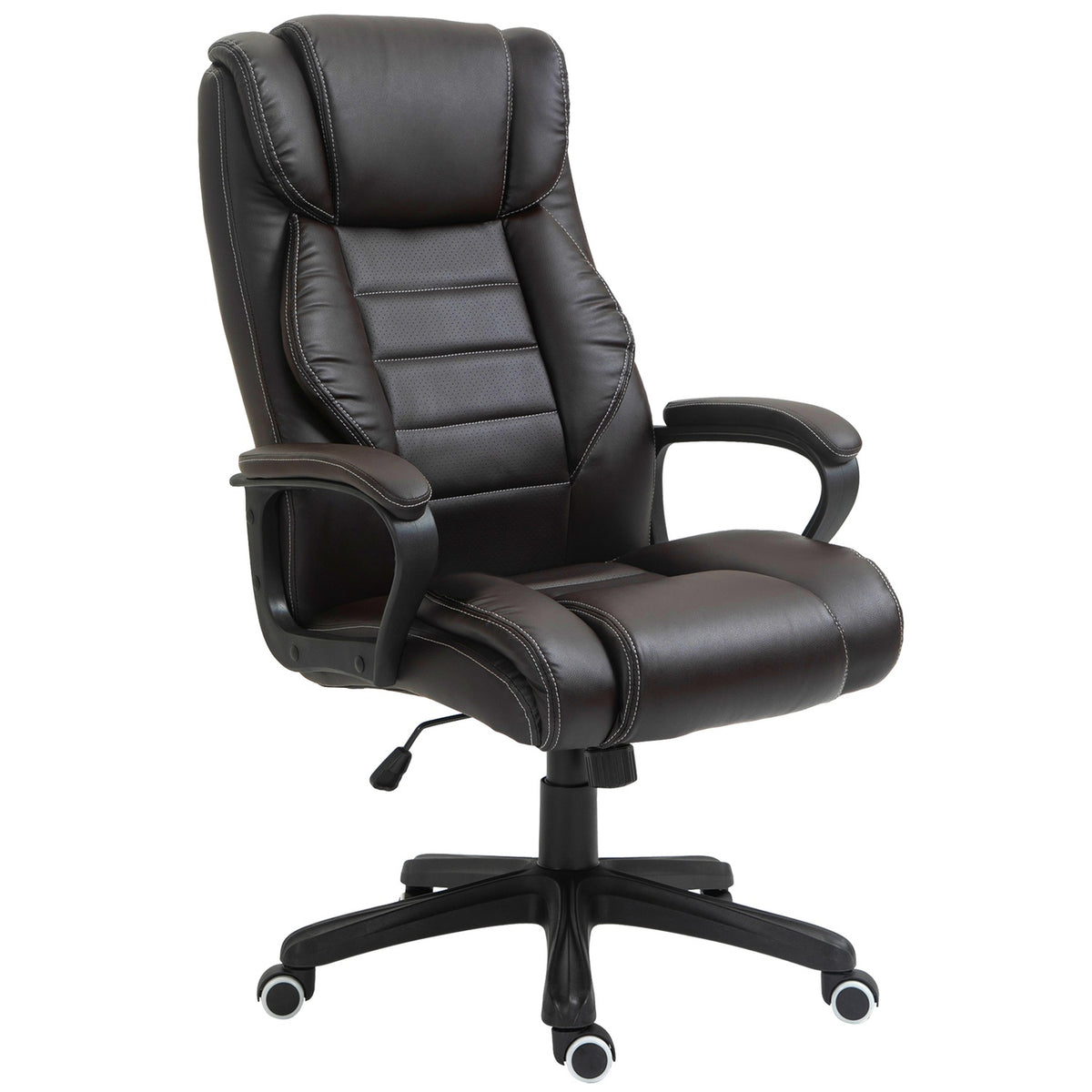 Kontorstol med massasjefunksjon, høydejusterbar direktørstol, ergonomisk snurrestol, 6 vibrasjonspunkter, brun