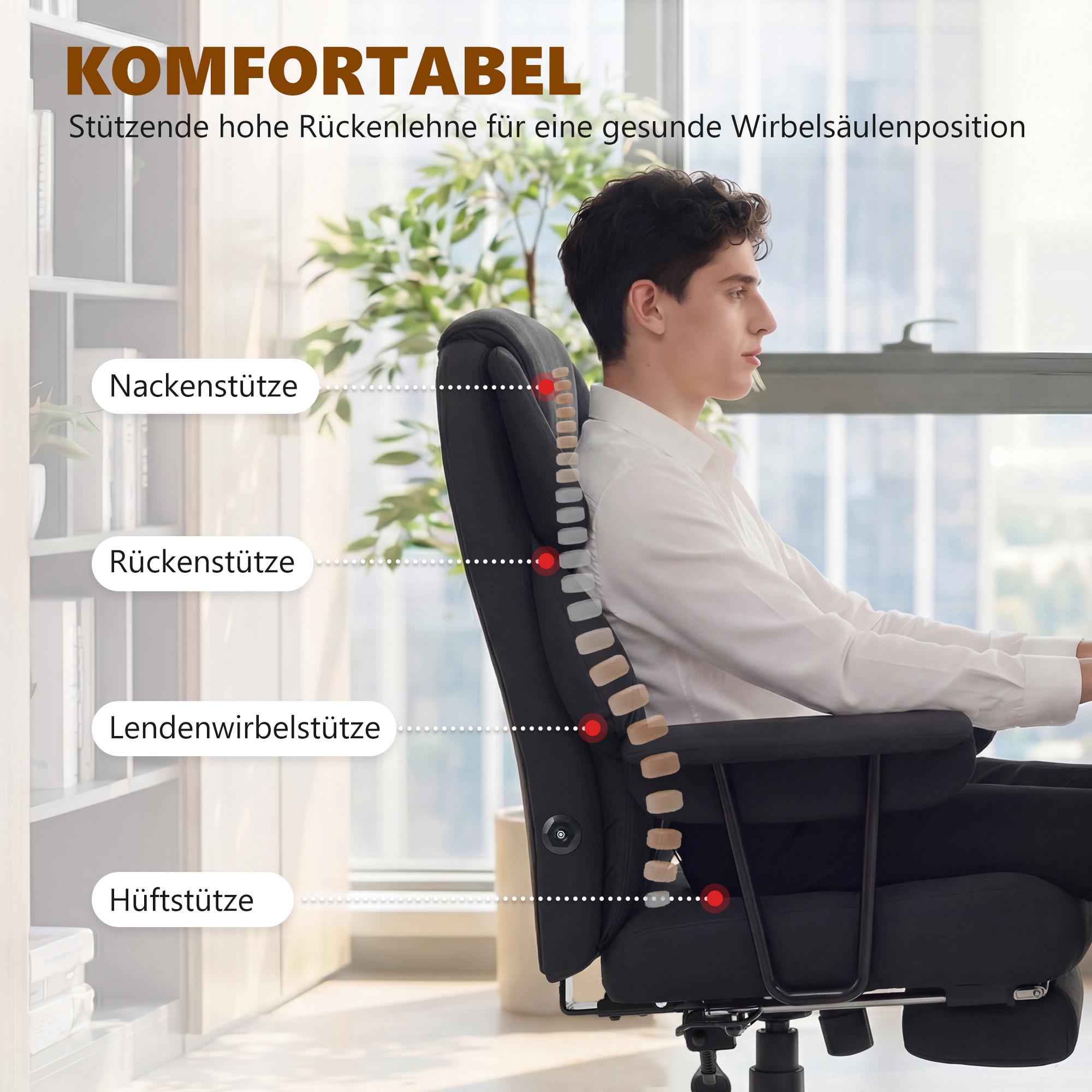 Kontorsstol med massage, lutning och fotstöd, svart läder