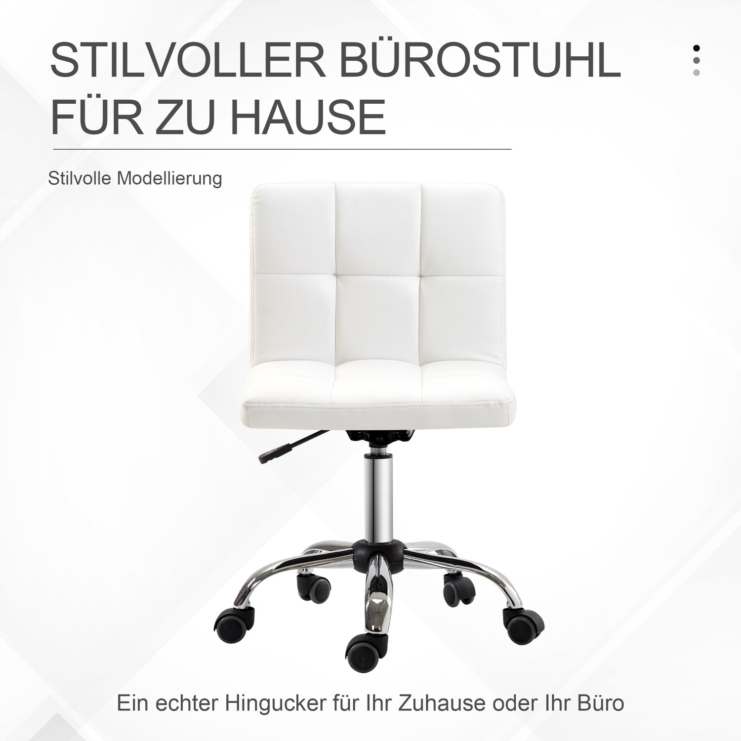 Kontorsstol, snurrstol, konstläder, stålram, 5 hjul, klädd, vit