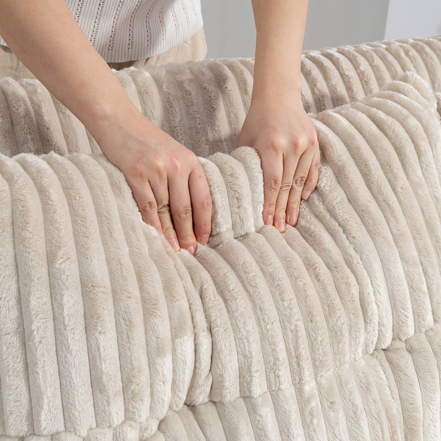 Konvertibel 2-sits bäddsoffa, manchestertyg, krämvit