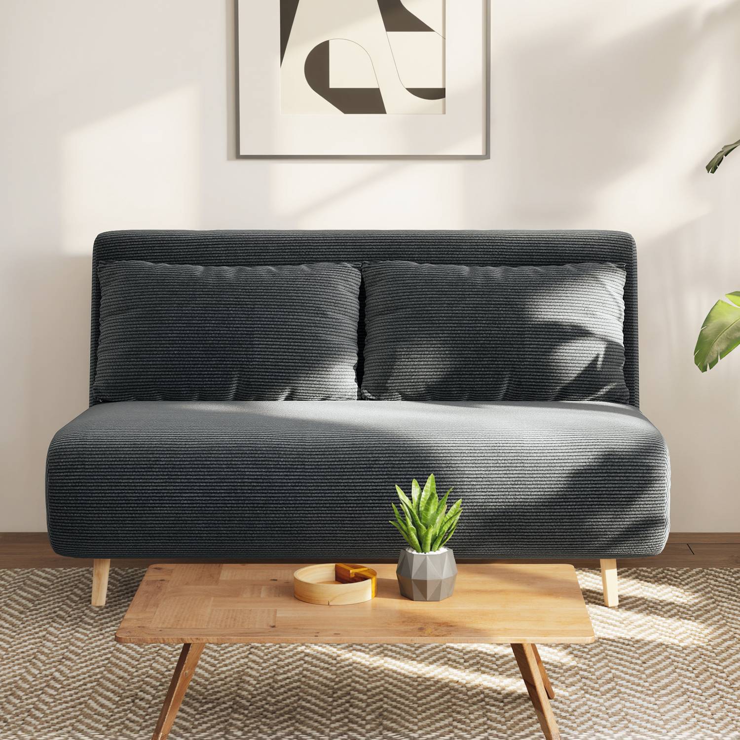Konvertibel bäddsoffa, justerbart ryggstöd, mörkgrå, 141x90x81 cm
