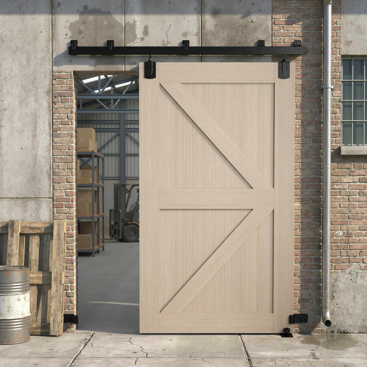 Kraftig beslagsett for skyvedør, 183 cm, svart stål