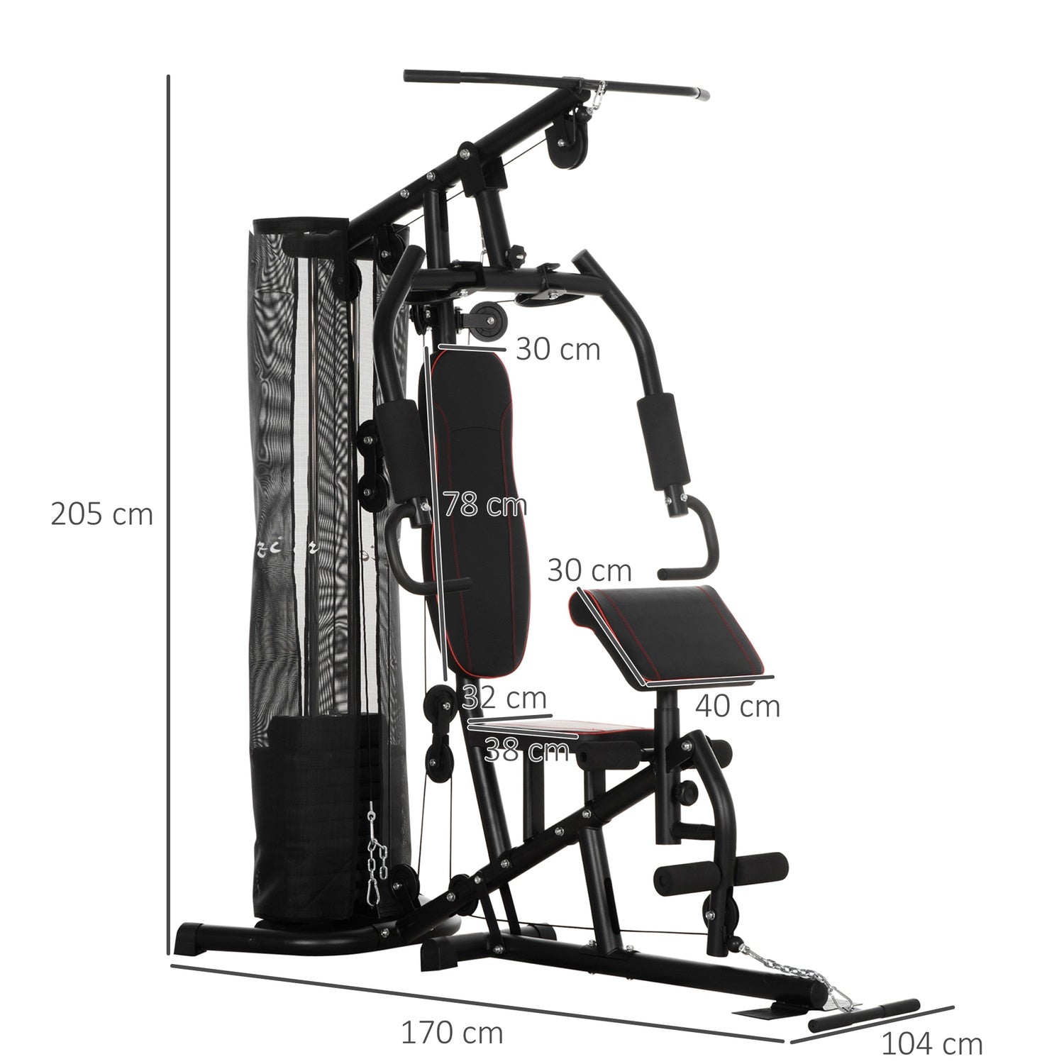 Home Gym Power Station – 45 kg vikter, latdrag, bänk