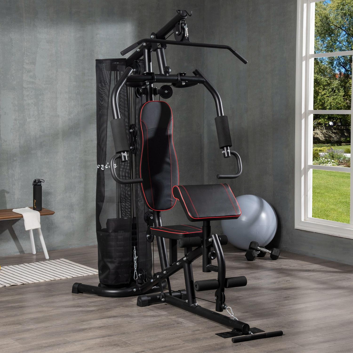 Home Gym Power Station – 45 kg vikter, latdrag, bänk