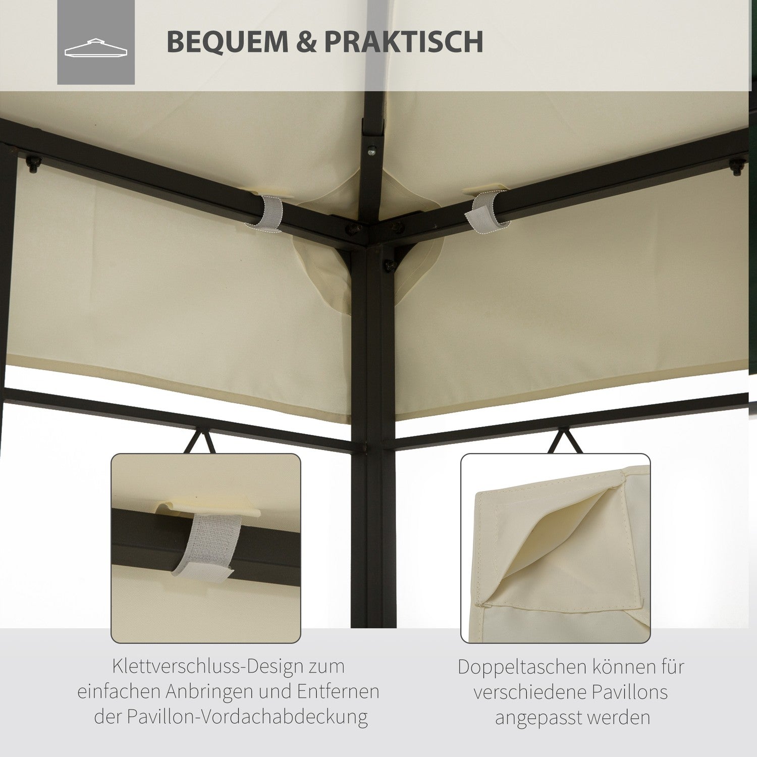 Krämvitt polyestertak för 4x3M Metal Gazebo