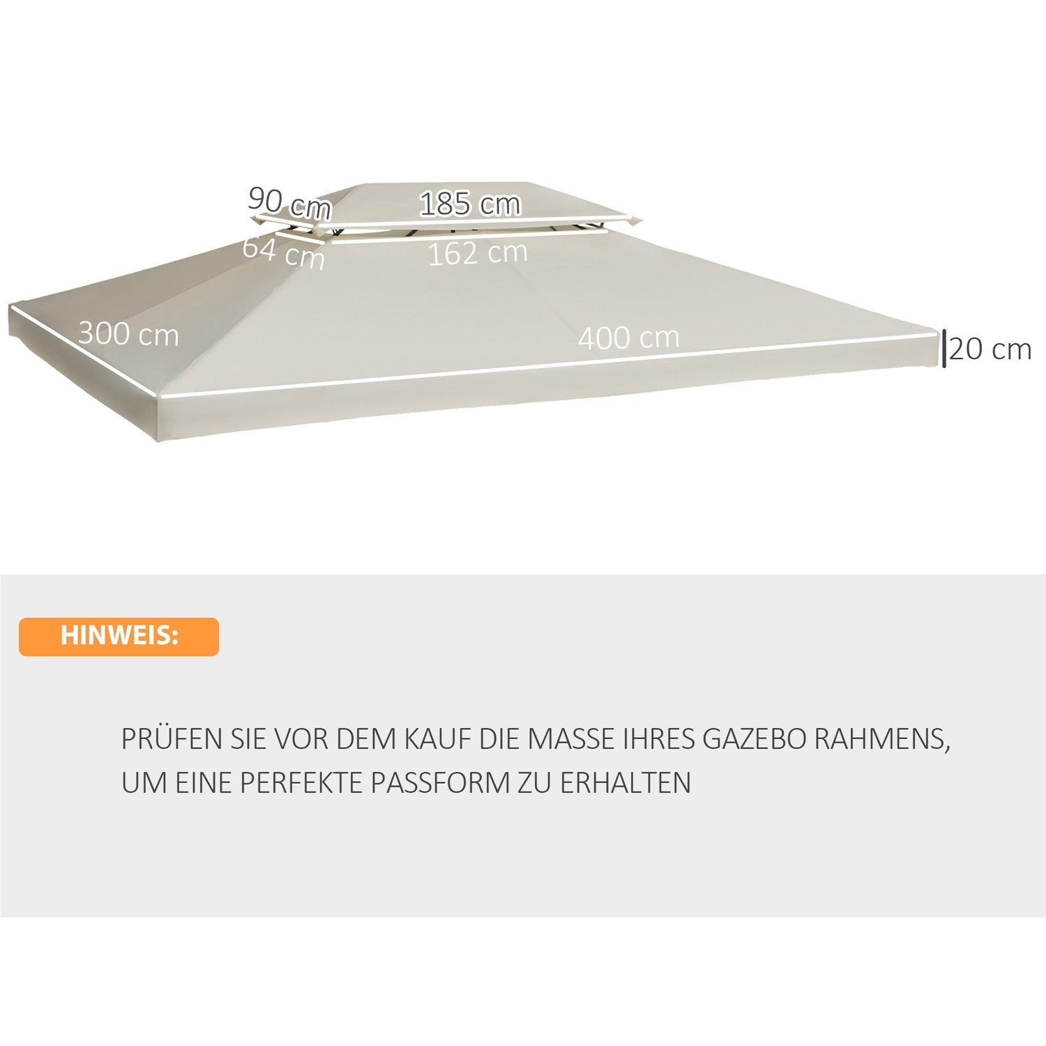 Krämvitt polyestertak för 4x3M Metal Gazebo