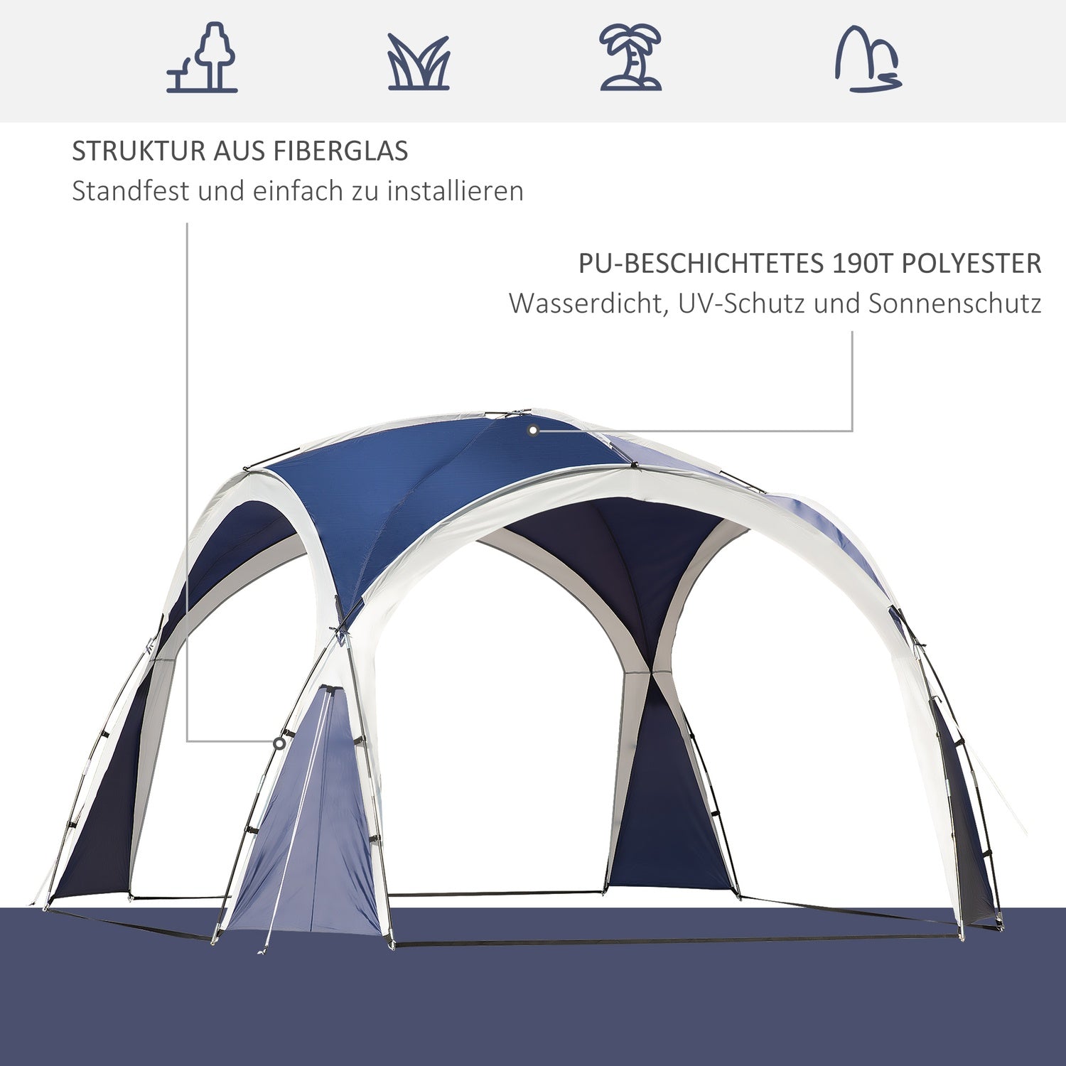 Blue Dome partytält, polyester, 6-8 personer, 3,5m