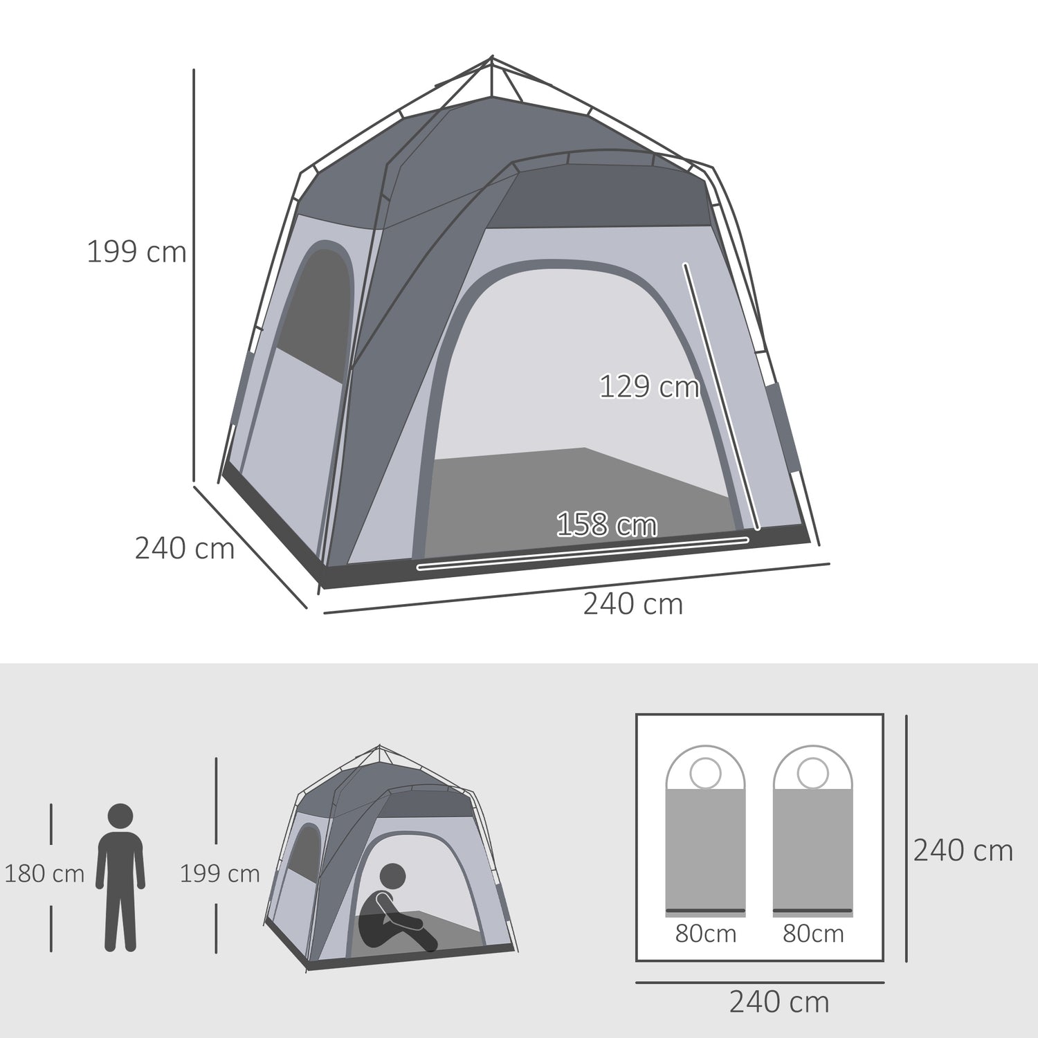 4-personers kupoltält, lätt och vattentätt för camping