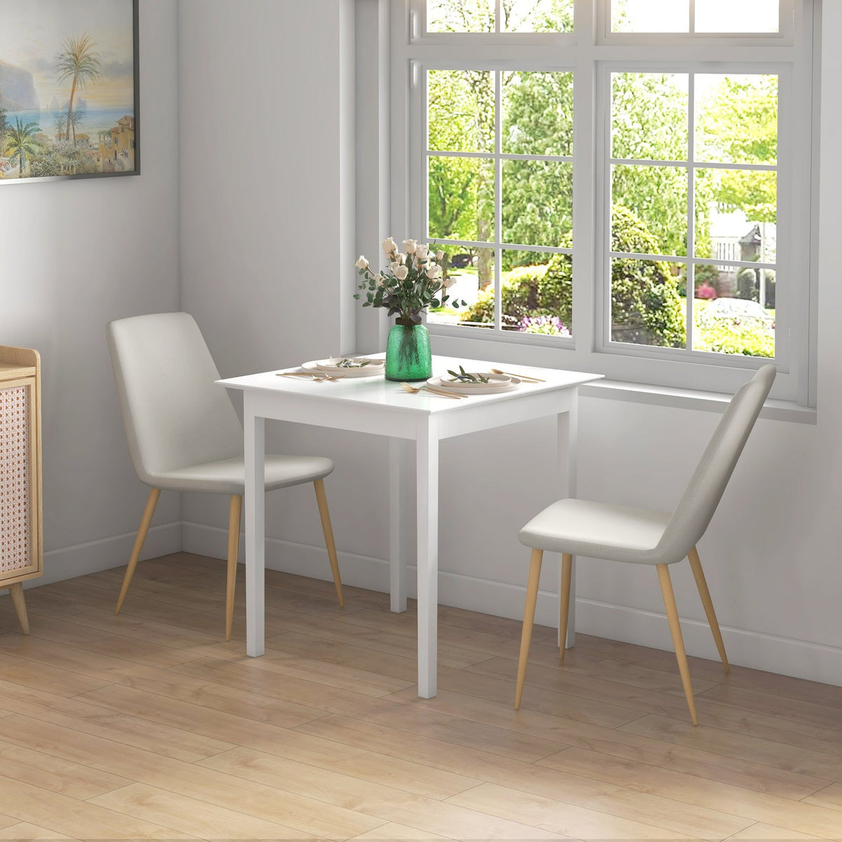 Kvadratisk Vit matbord i trä för 2, 75x75x76 cm