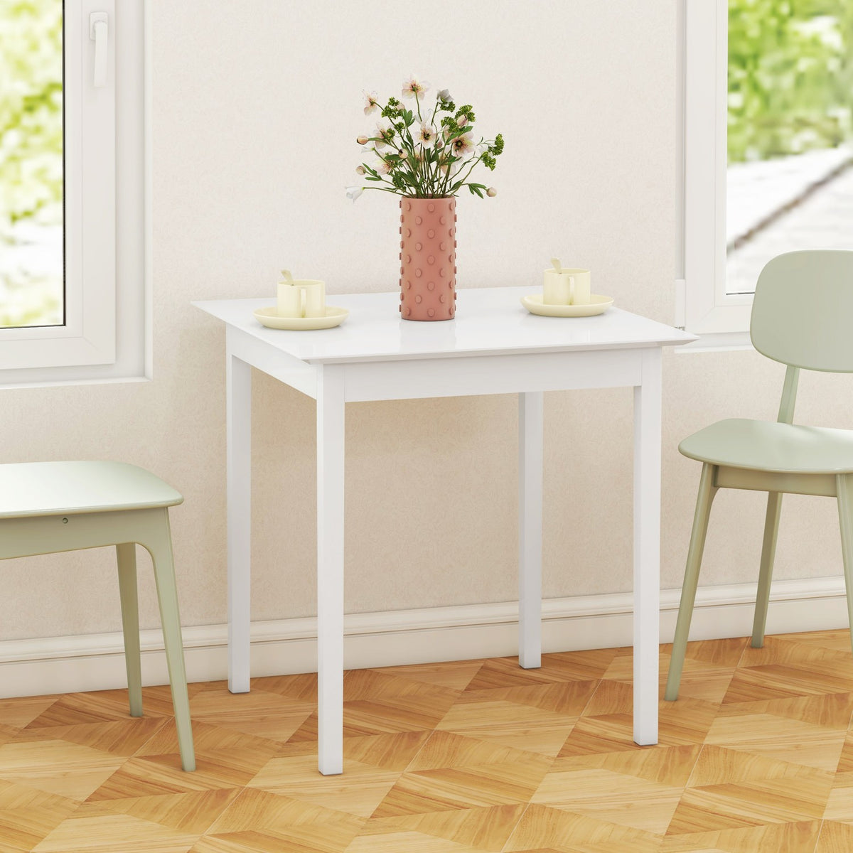 Kvadratisk Vit matbord i trä för 2, 75x75x76 cm