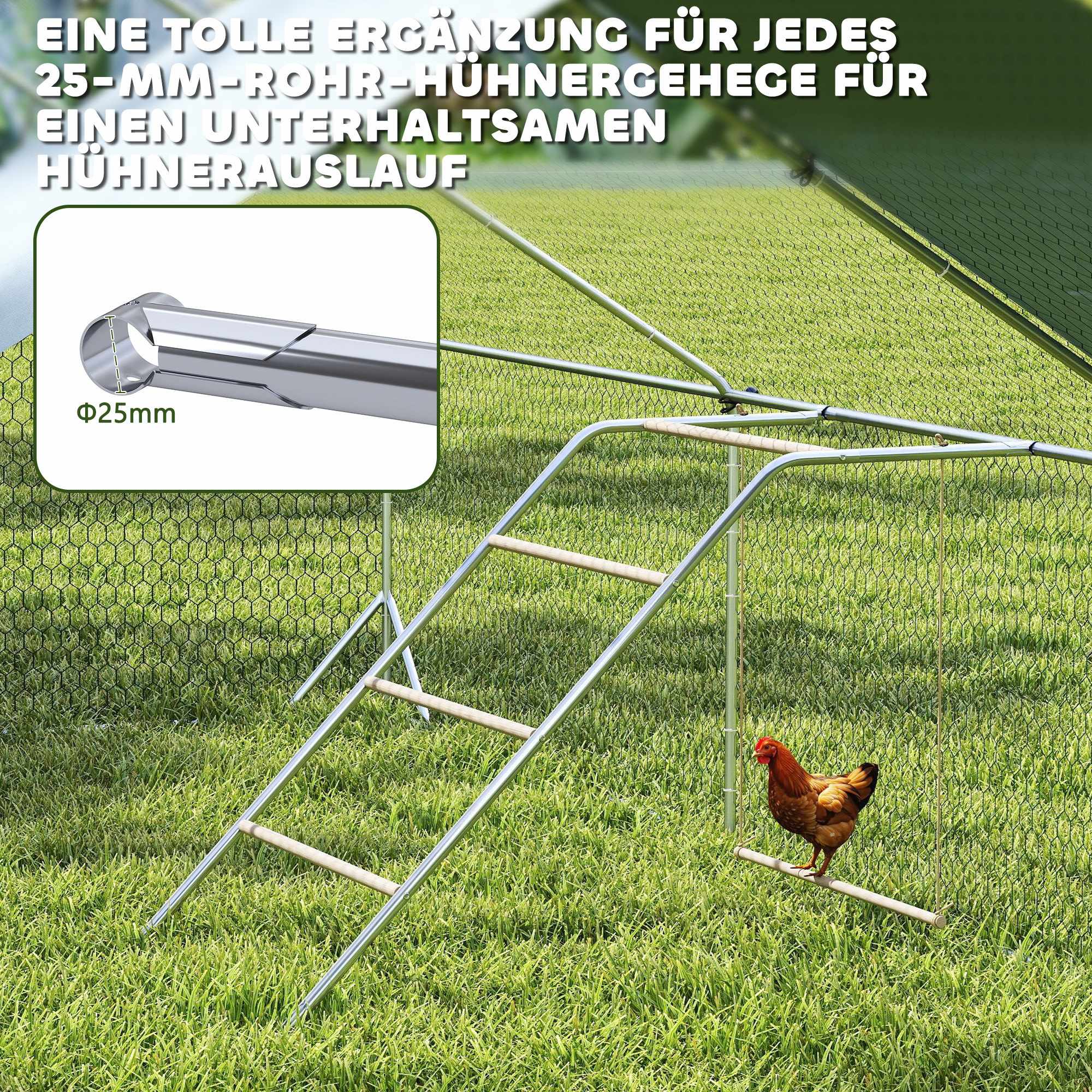 Kycklinglekplats med justerbar gunga, 4 sittpinnar, 82x150x110 cm