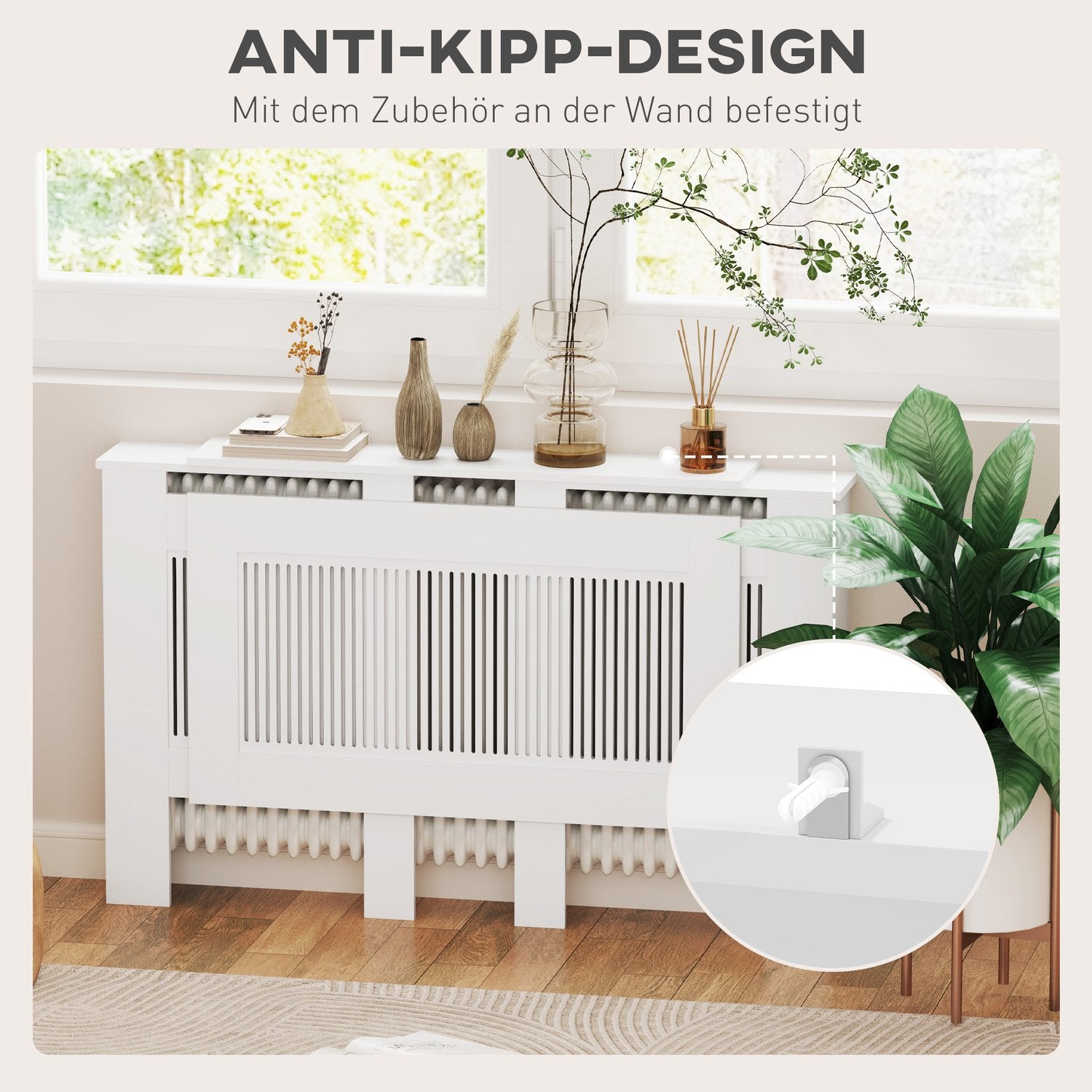 Utdragbart vitt kylarskydd med hylla, spaltdesign