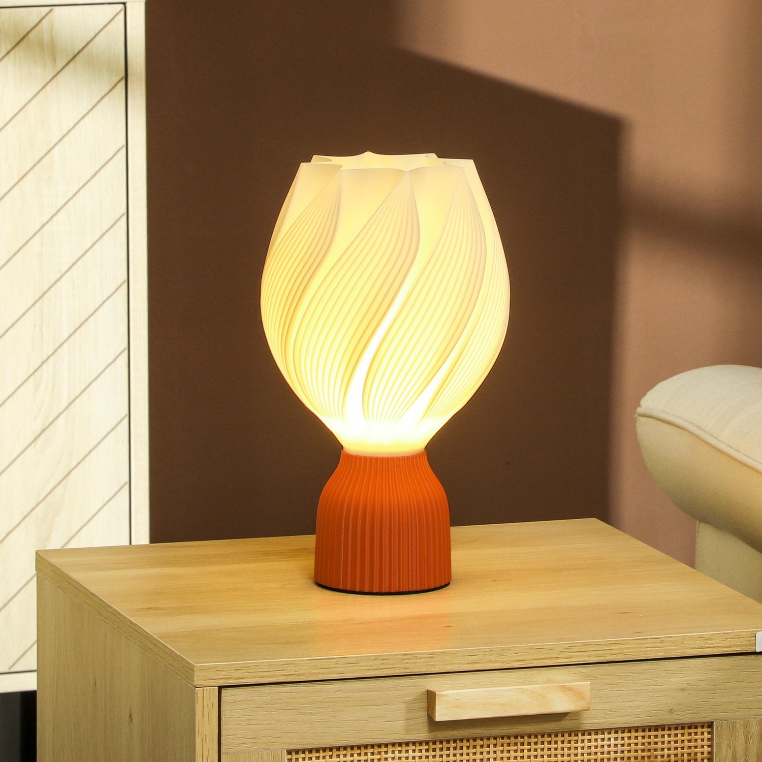 LED Bordslampa med 3D Flower Lampskärm, Vit