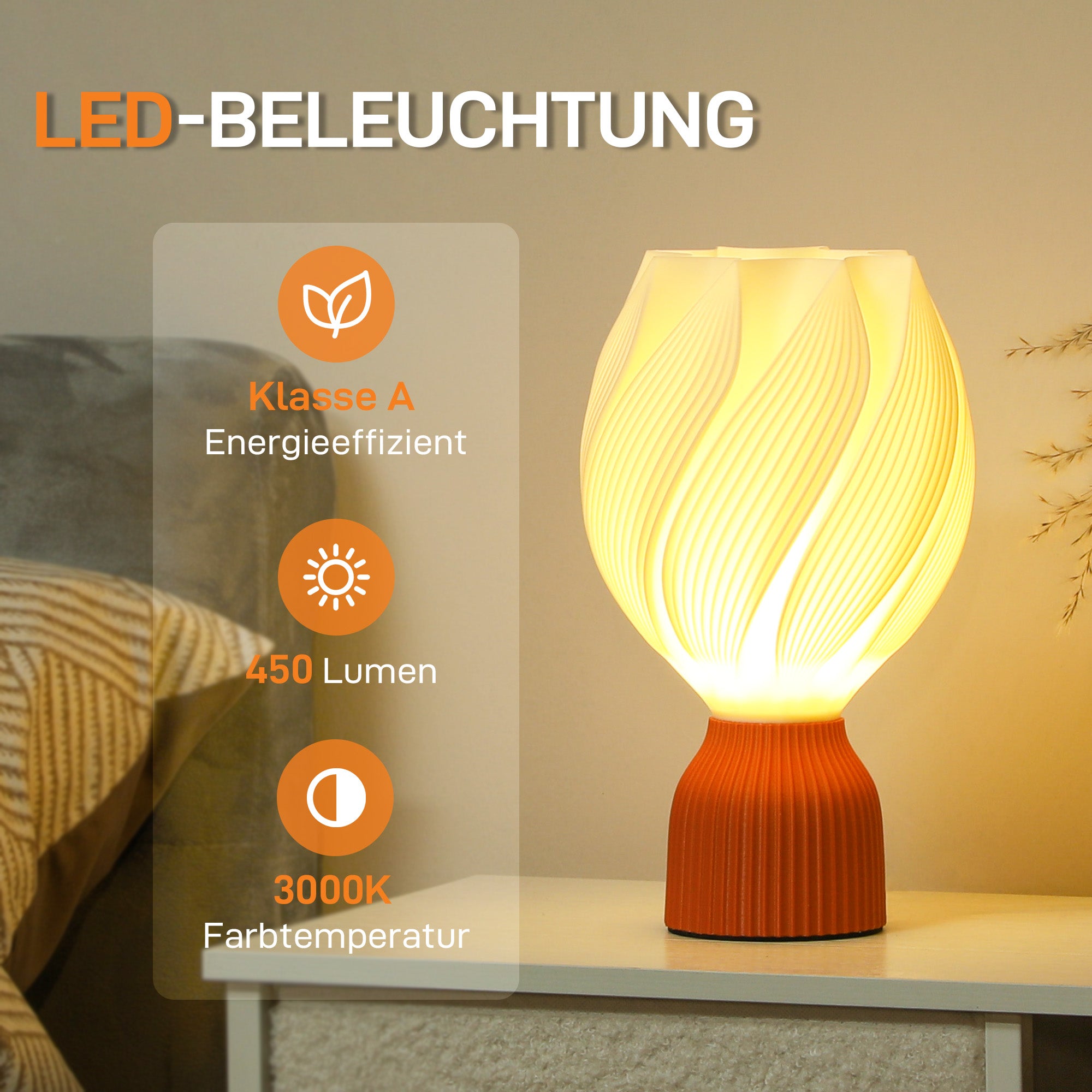 LED Bordslampa med 3D Flower Lampskärm, Vit