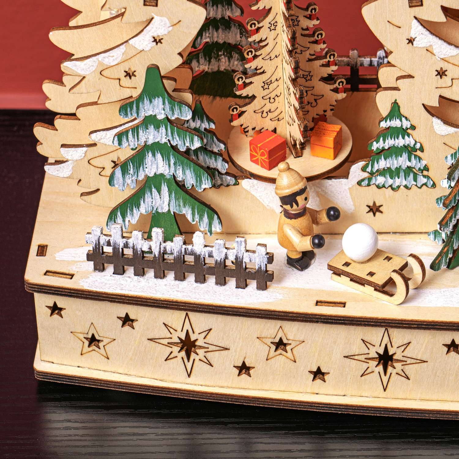 LED-Lit Wooden Christmas Village – 20 st ljus, 45x12x30 cm