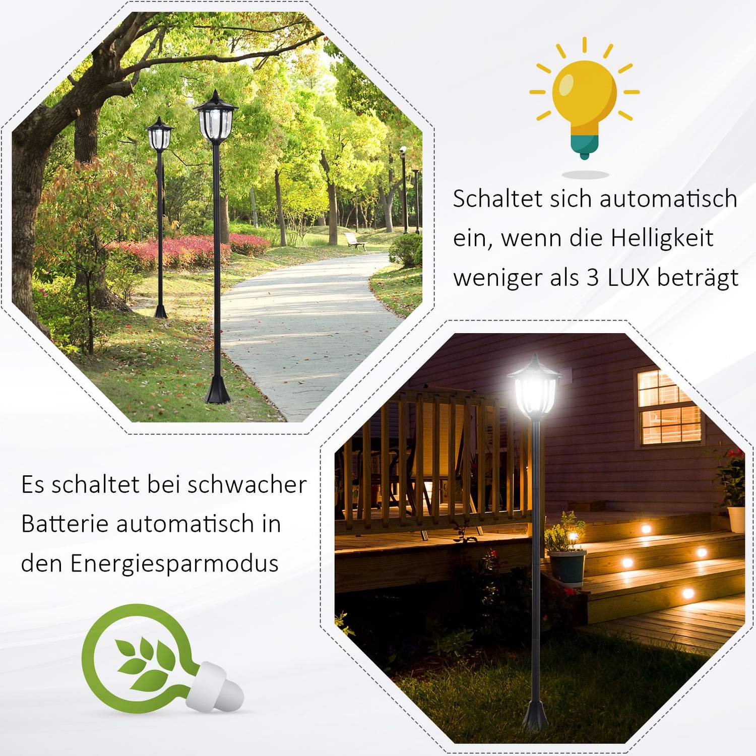 LED Solar Garden Lantern – 30/60 Lumen, Plast, Svart