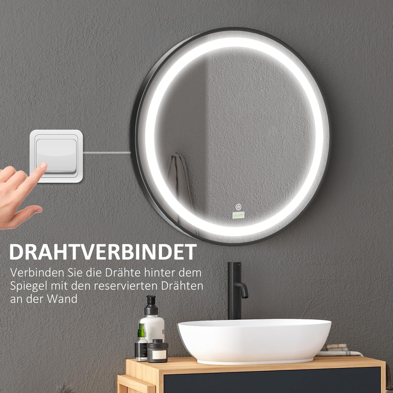 LED badrumsspegel – 60 cm, Touch & Memory, Svart, IP44-klassning