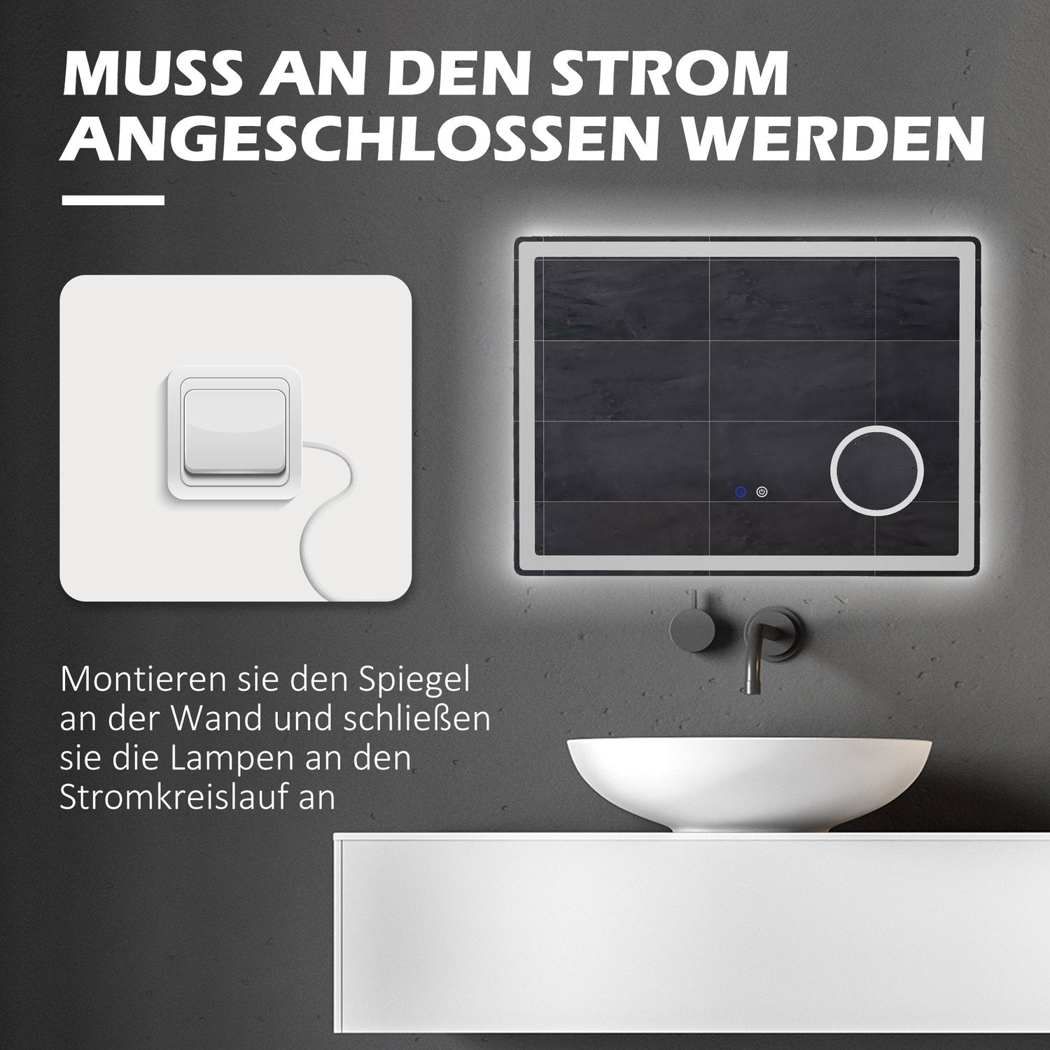 LED badrumsspegel med 3X förstoring, Touch, Anti-Imma