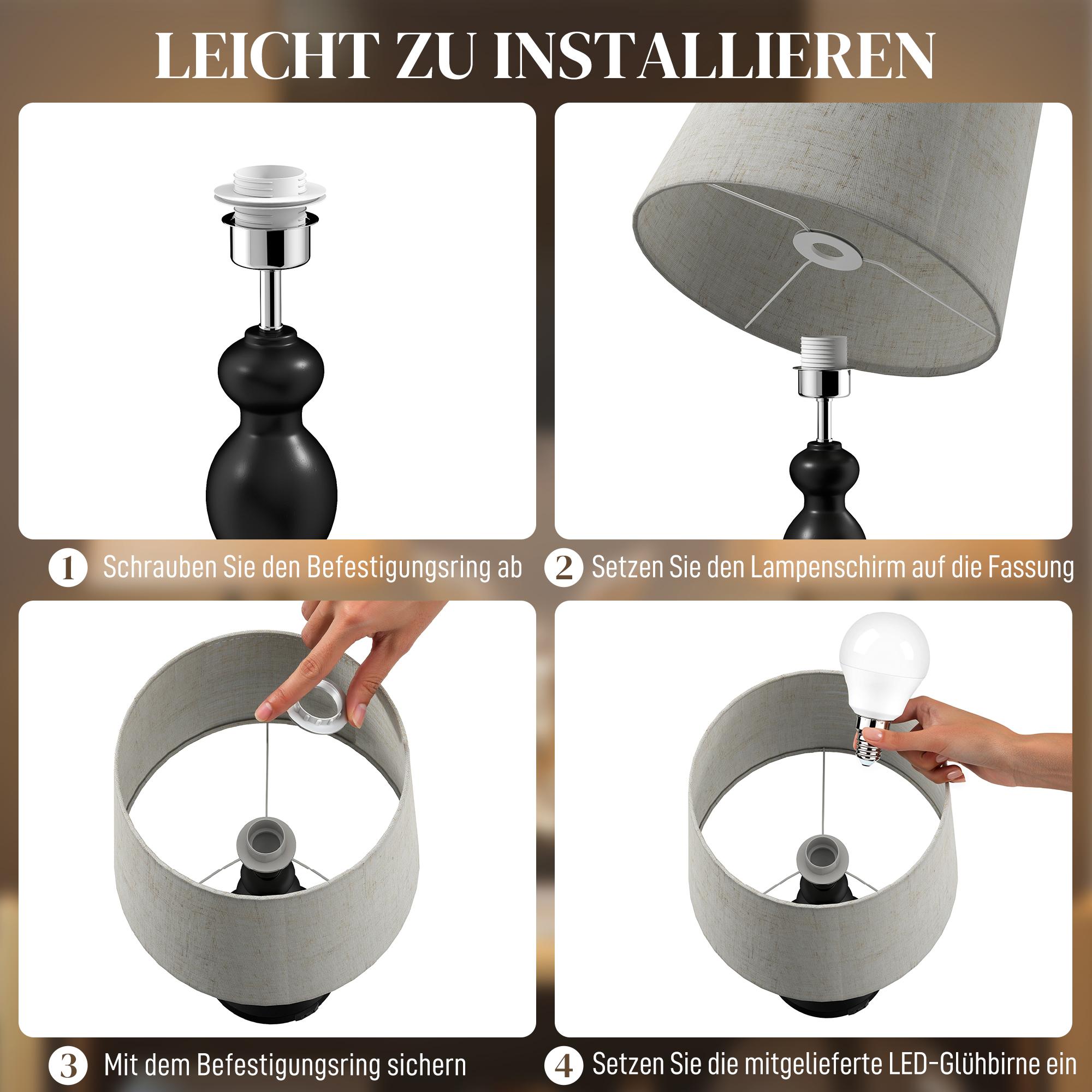 LED-bordslampa med 3 färgtemperaturer, USB A+C-portar, svart linneskärm