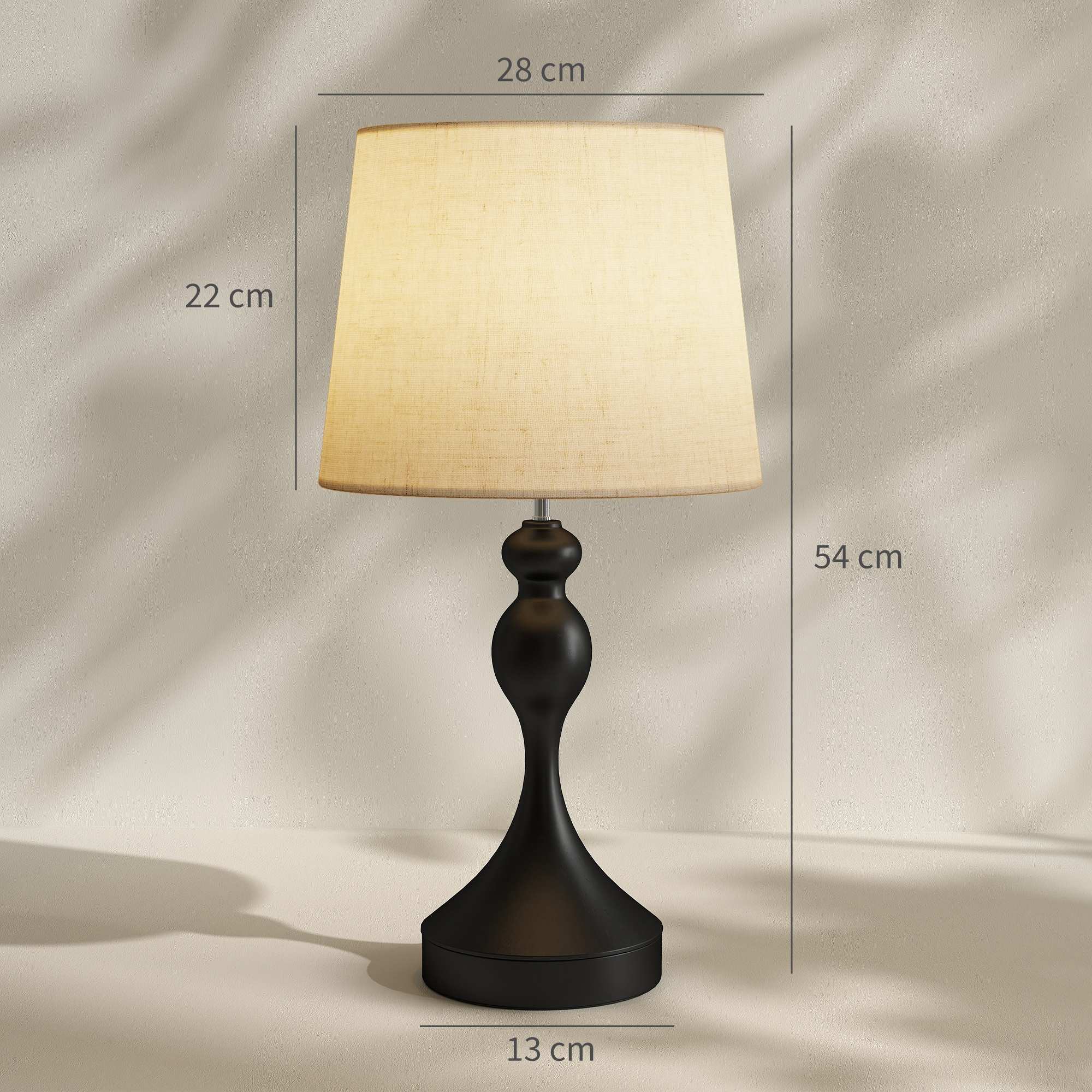 LED-bordslampa med 3 färgtemperaturer, USB A+C-portar, svart linneskärm