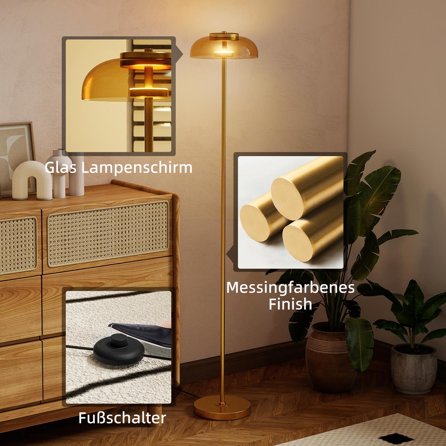 LED-golvlampa, 3000K varmt ljus, mässingsfinish, fotpedal