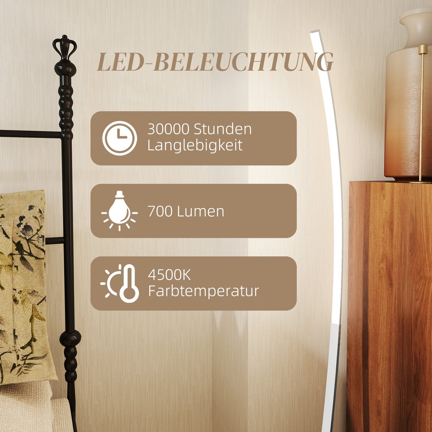 Dimbar silvergolvlampa med justerbar ljusstyrka