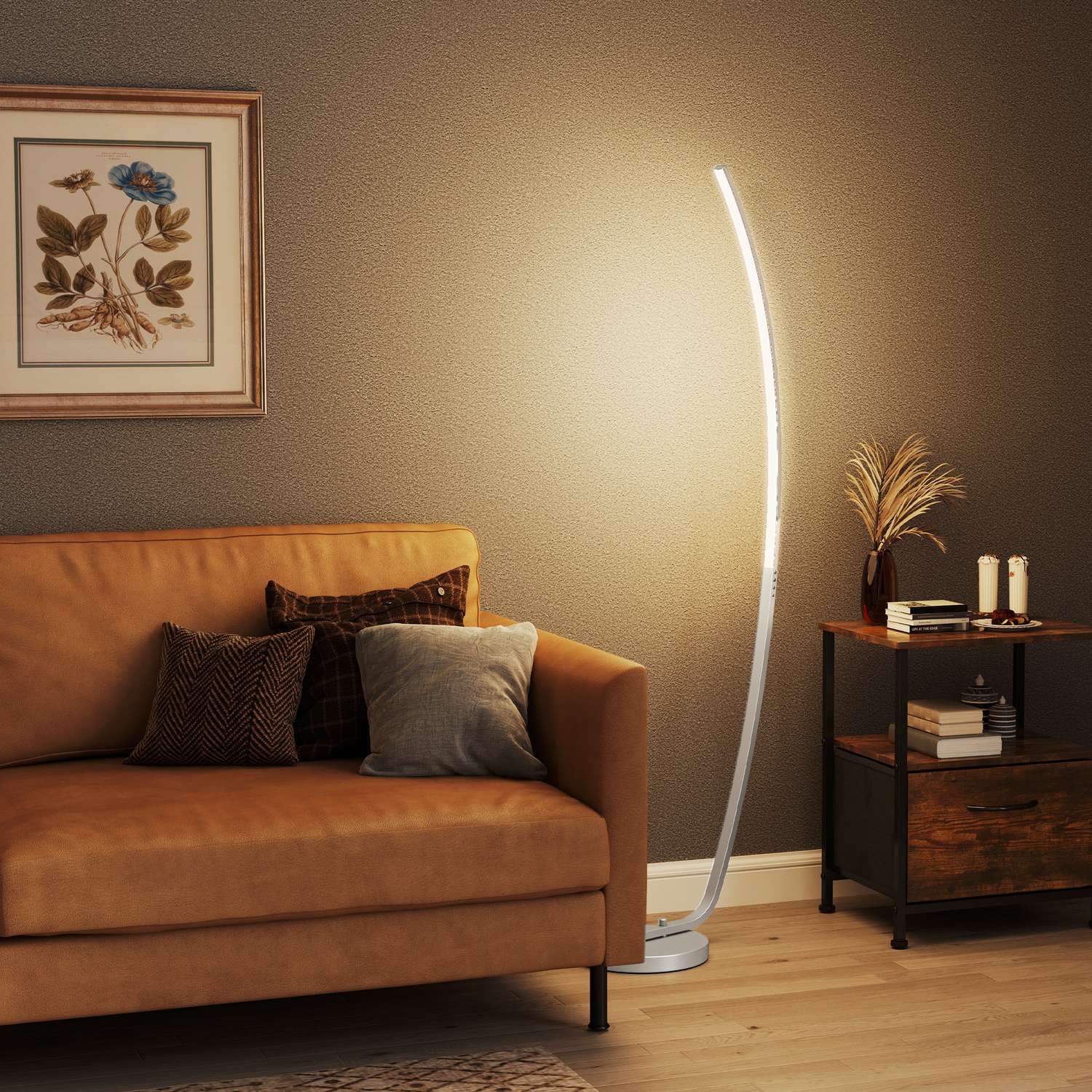Dimbar silvergolvlampa med justerbar ljusstyrka