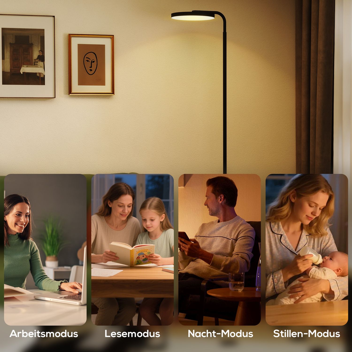 LED-golvlampa, justerbar, fjärrkontroll, svart