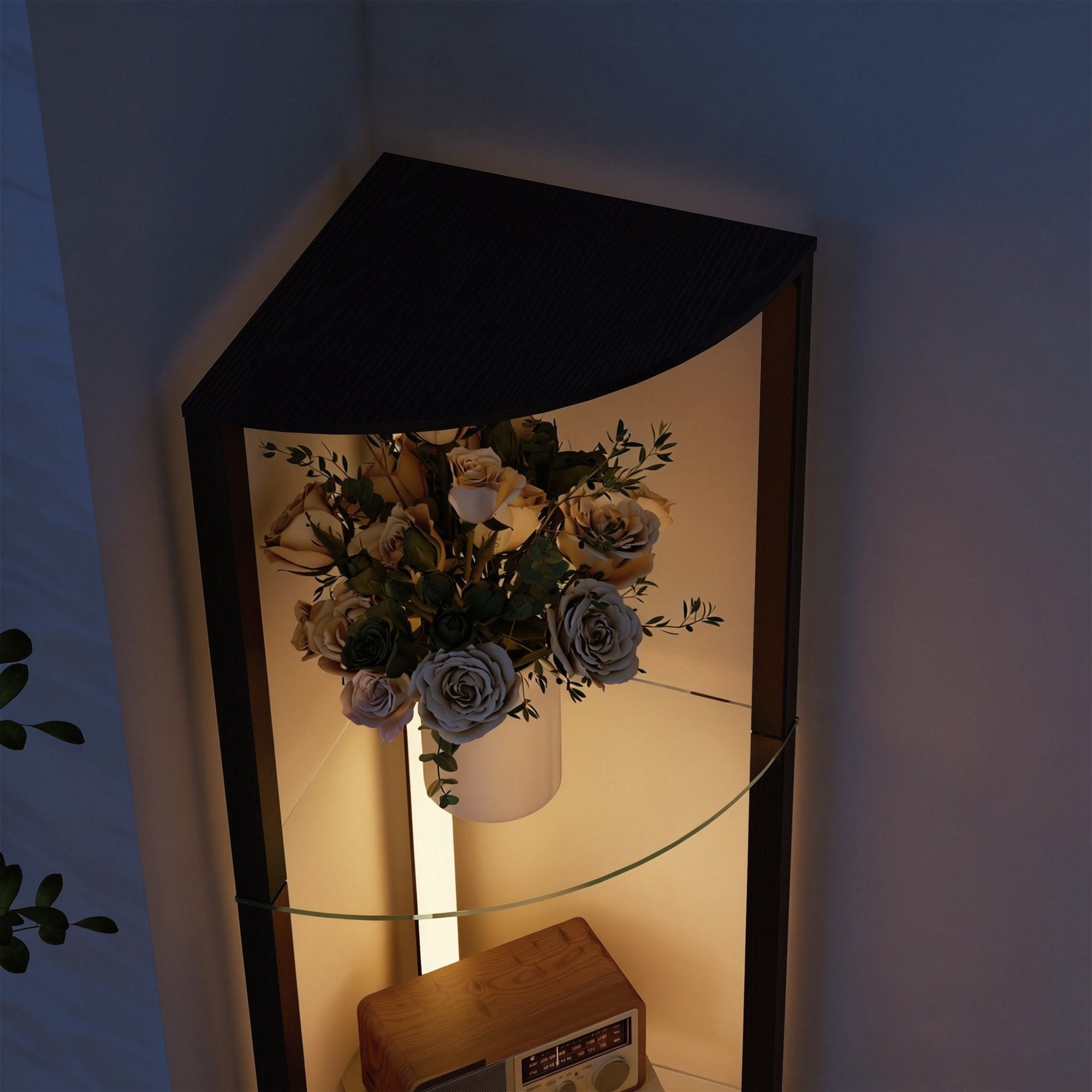 LED-golvlampa med hyllor, justerbar ljusstyrka, svart