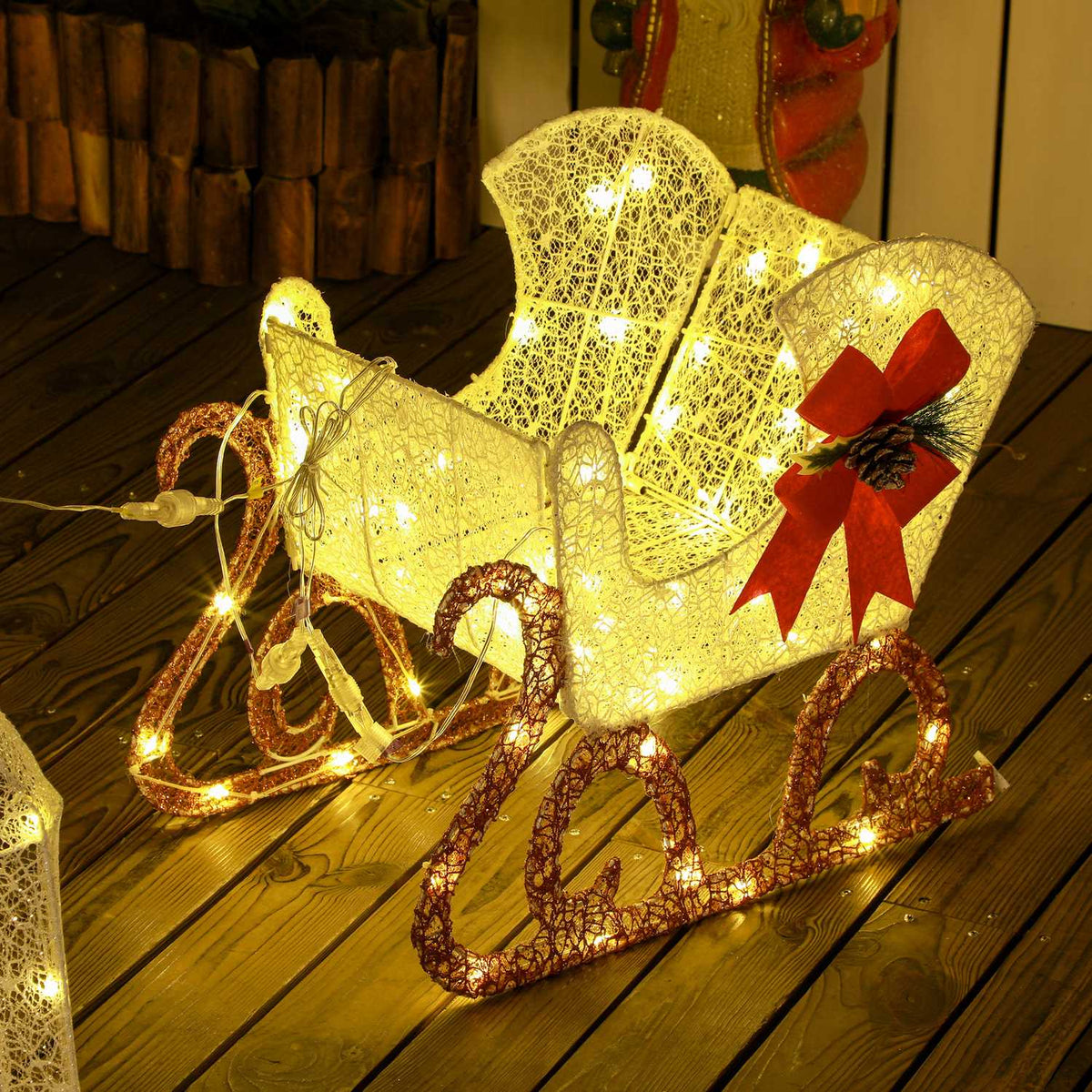LED-ren- og sledepynt, 170 hvite lys