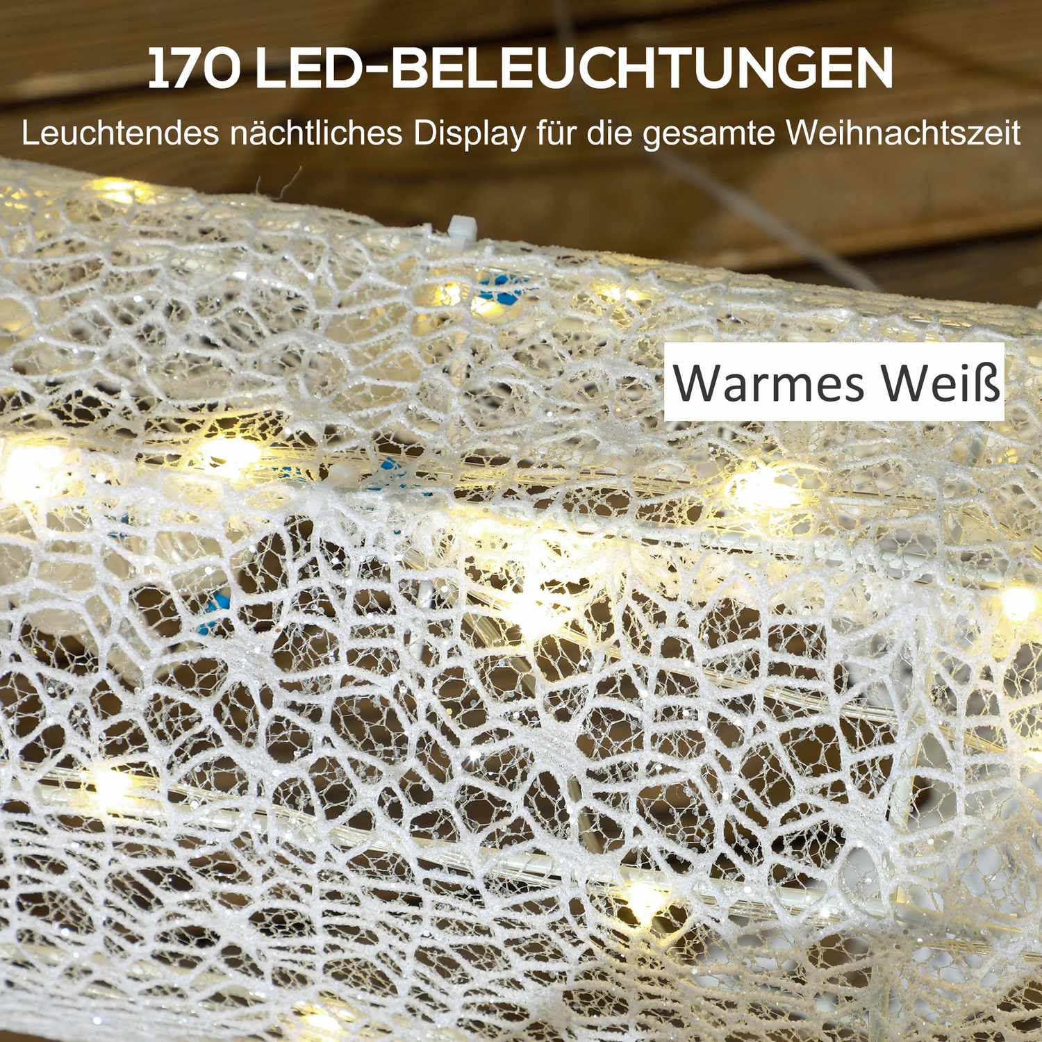 LED-ren- och slädedekoration, 170 vita lampor