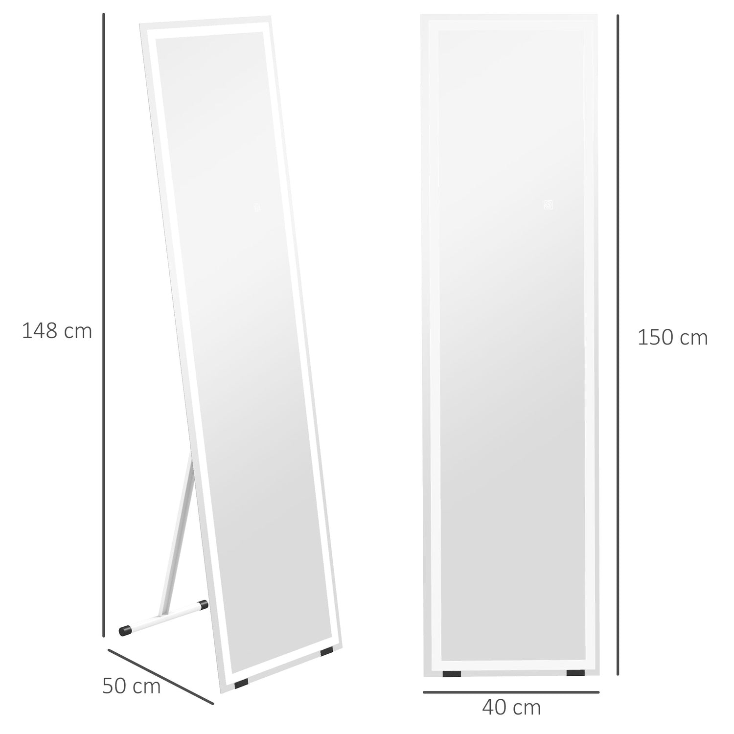 LED-spegel i full längd, 40x150cm, Touch Control, Vit