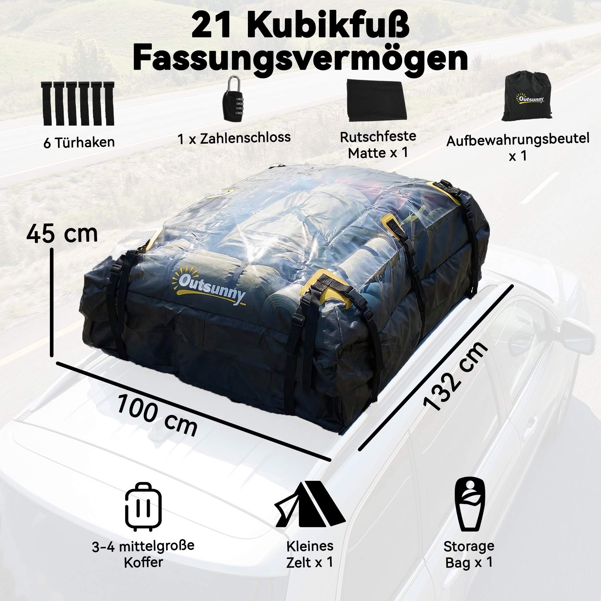 Lastbox på biltaket, 21 kubikfot, vattentät med remmar