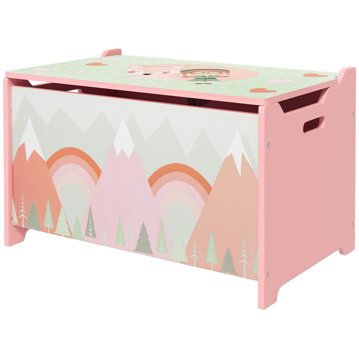 Lekekasse med lokk, sikkerhetshengsel, dyredesign, 60 x 37 x 39 cm, rosa