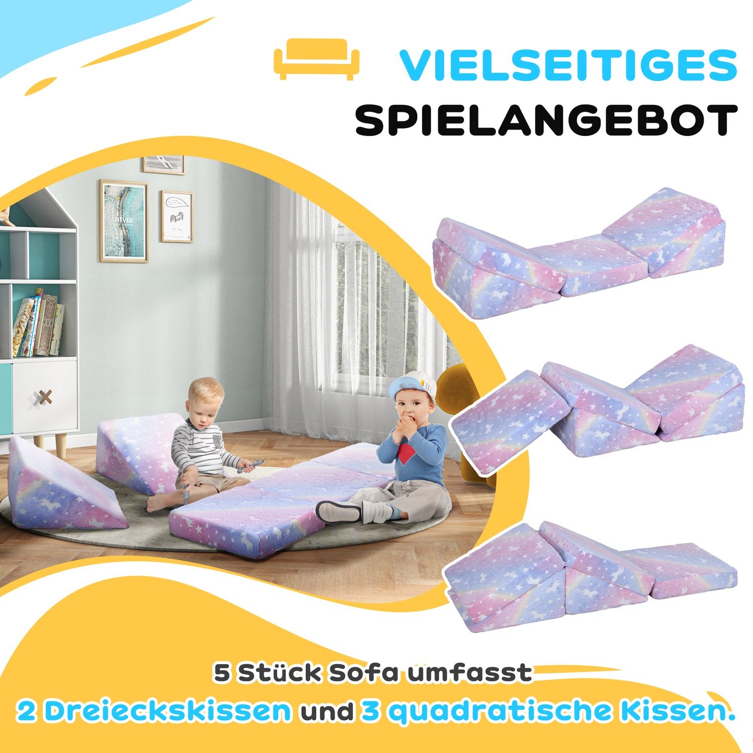 Barnsoffa i skum, liggande, glödande rosa sammet, 5-delad