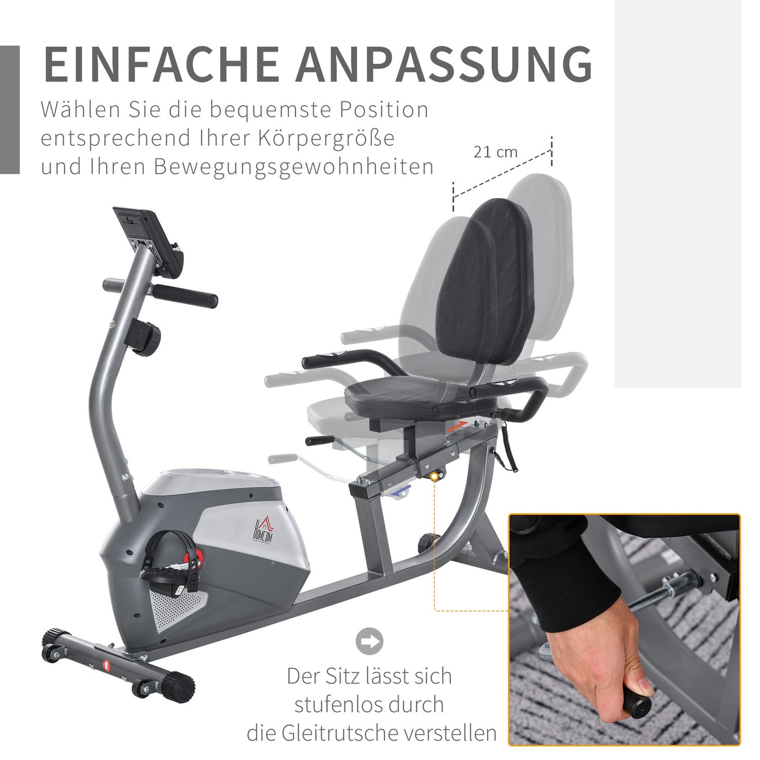 Liggande motionscykel, LCD-skärm, 8 motståndsnivåer