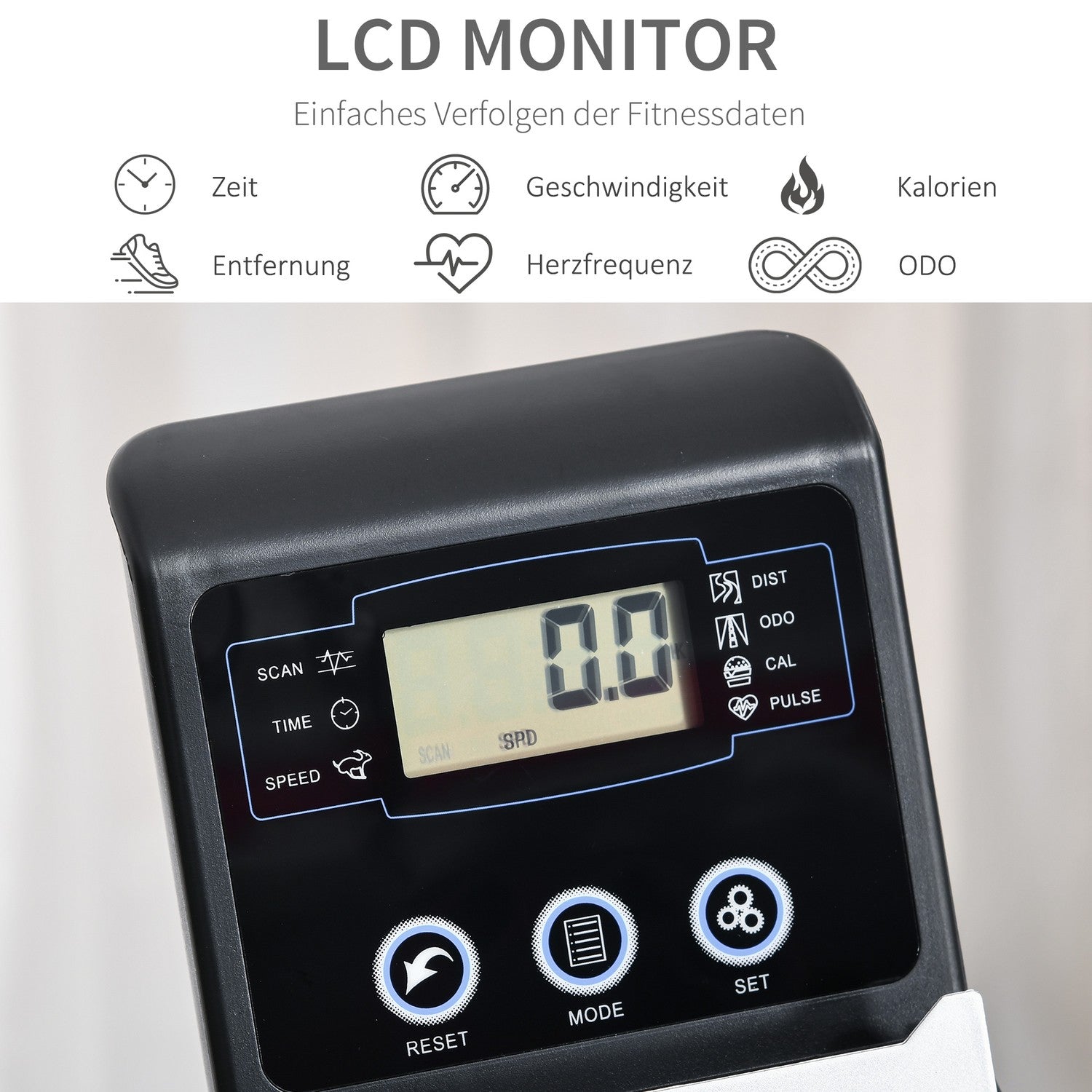 Liggande motionscykel, LCD-skärm, 8 motståndsnivåer