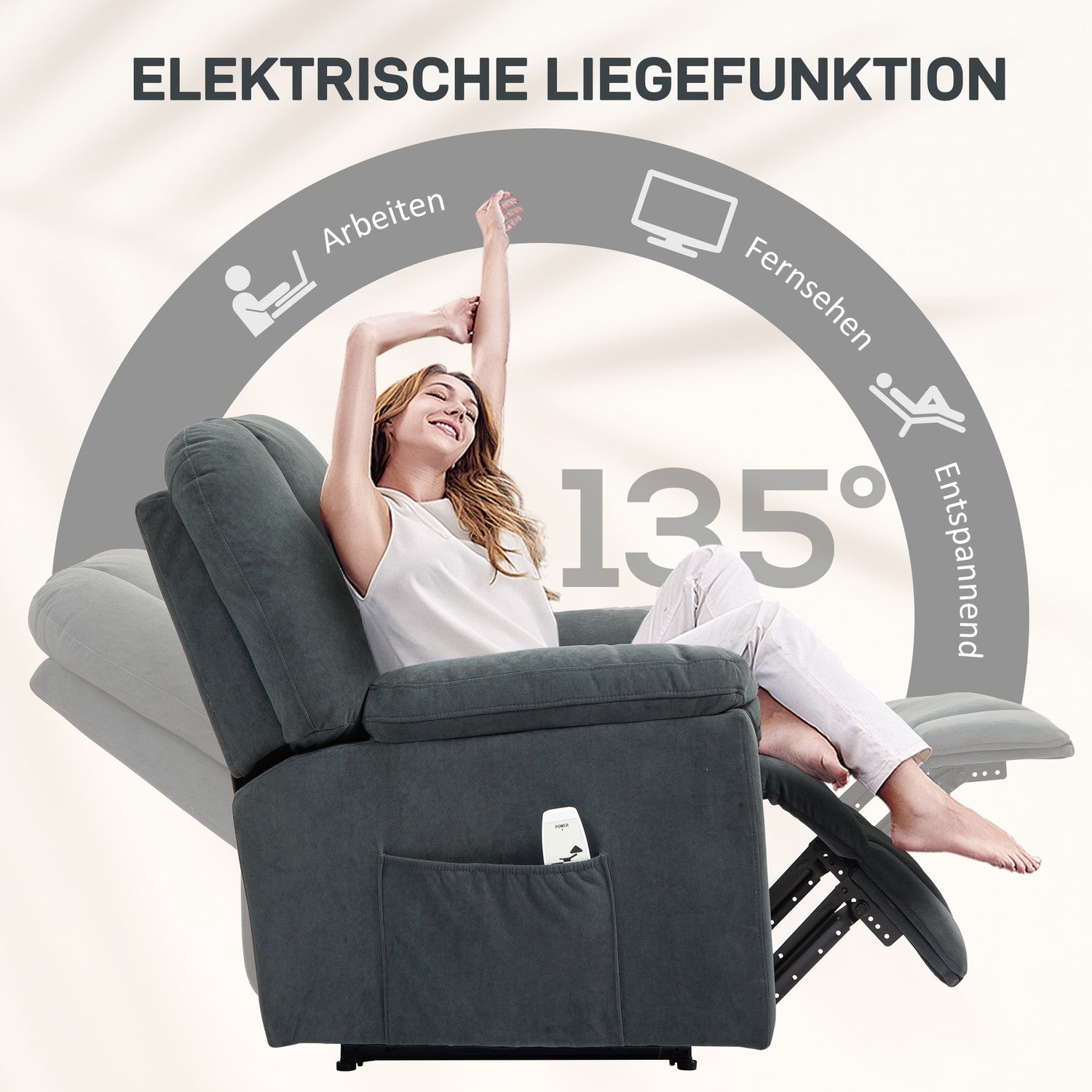 Liggande massagestol m/ värme & USB, mörkgrå