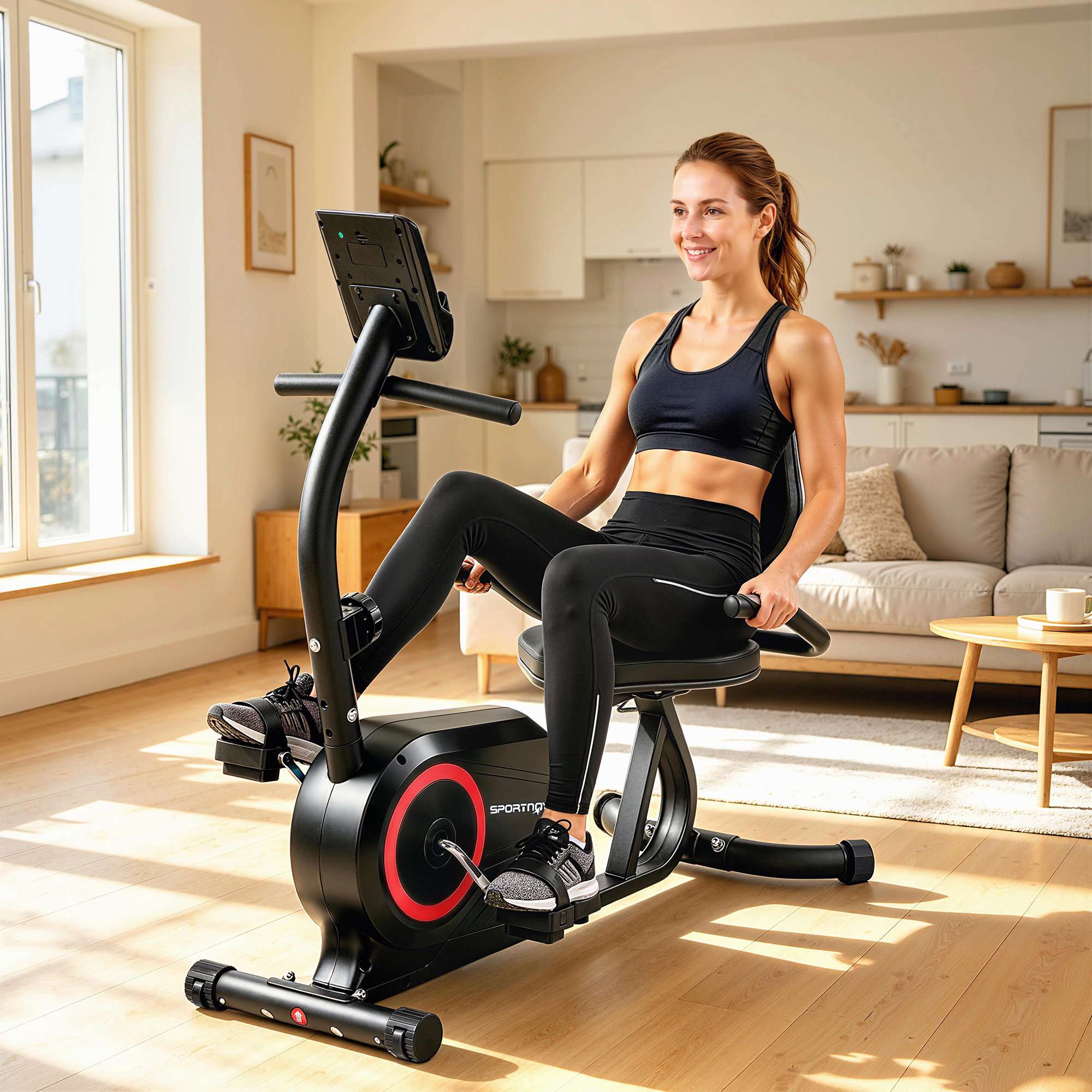 Liggande motionscykel, Bluetooth-app, 8-nivåers magnetisk resistans