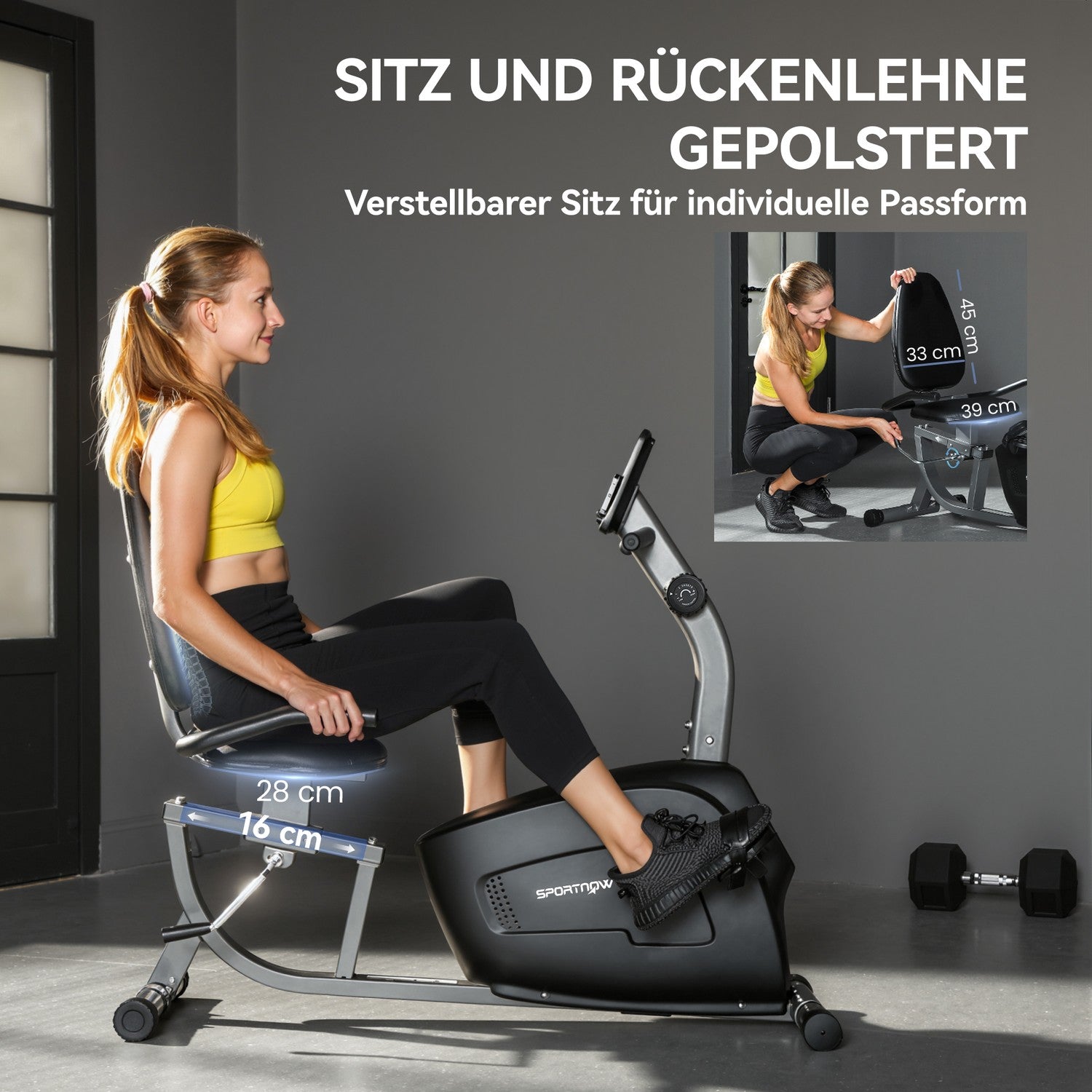 Liggande motionscykel, magnetisk, 8 motståndsnivåer, LCD-skärm